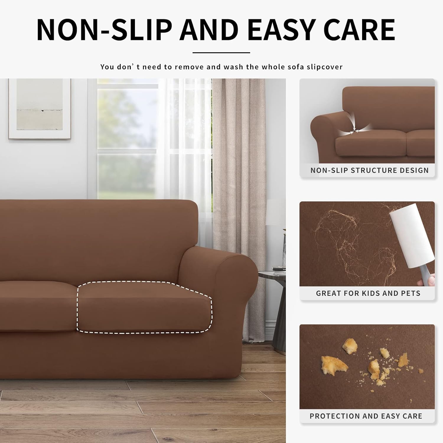 Easy-Going 100% Dual Waterproof 2 Pieces Chair Cover Stretch Soft Couch Cover for Dogs, Sofa Slipcover for 1 Separate Cushion Couch Leakproof Furniture Protector for Kids, Pets Grayish Green