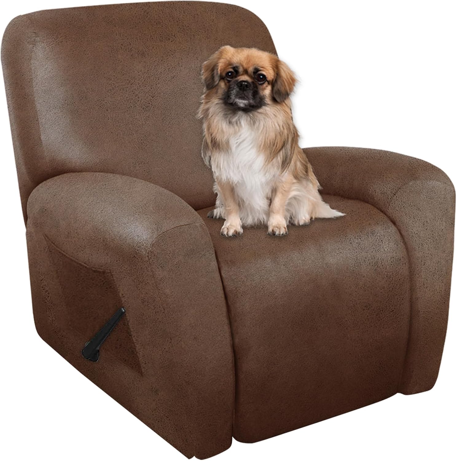 Leather Like Recliner Chair Covers Heavy Duty, 4 Pieces Lazy Boy Recliner Cover for Recliner Chair, Leather Cover for Recliner slipcovers Washable for Pets (Dark Brown)