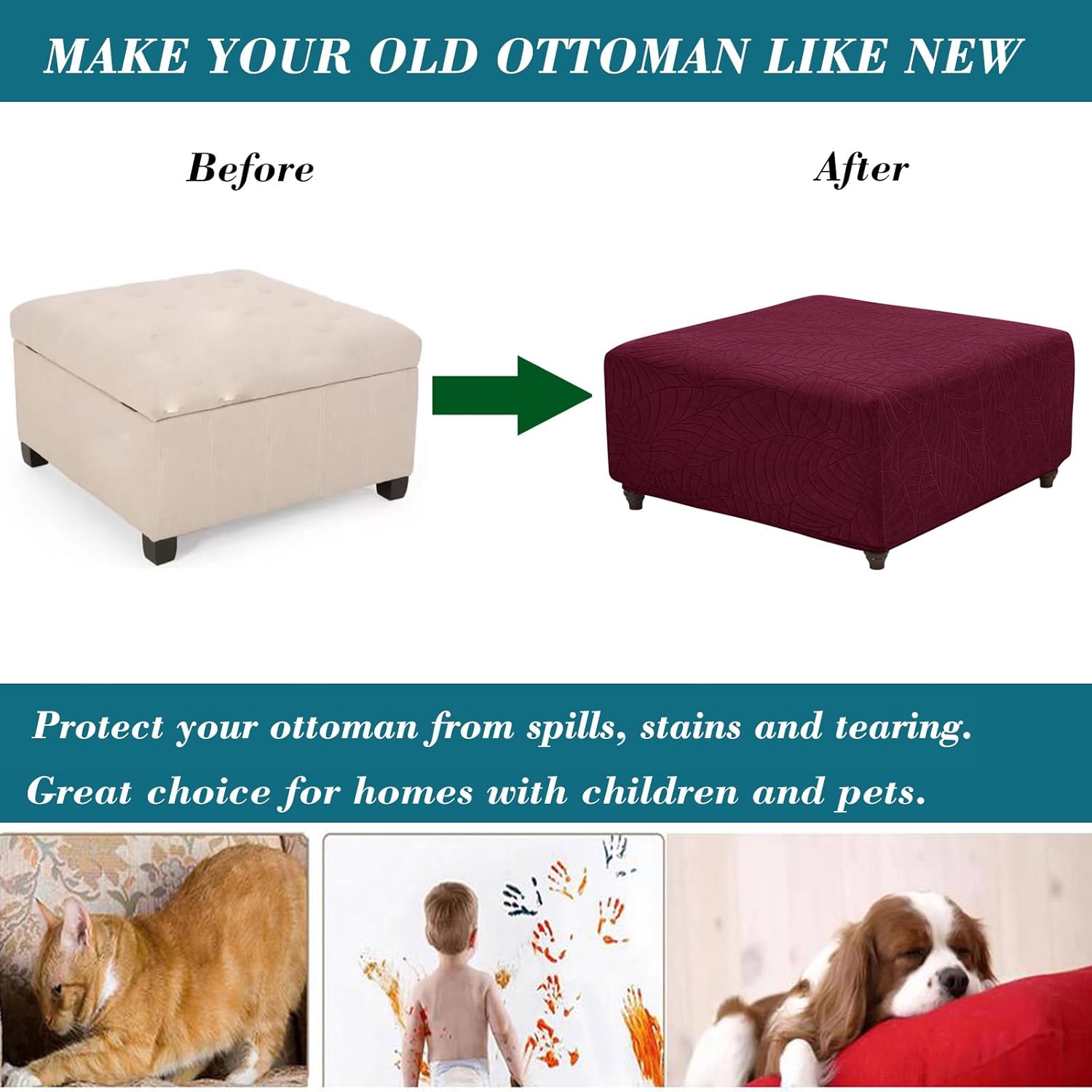 Ottoman Cover Square-Stretch Water Repellent