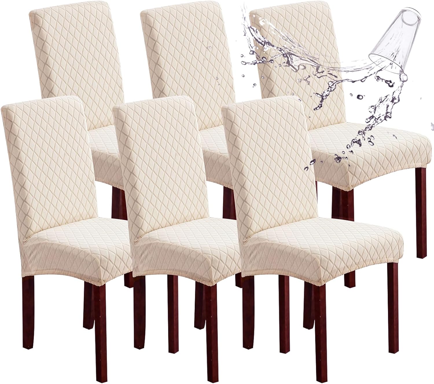 Genina 100% Waterproof Chair Covers for Dining Room Set of 4, Stretch Parson Chair Slipcovers for Kitchen Chairs, Washable Chair Protectors, Leaves-Warm Gray