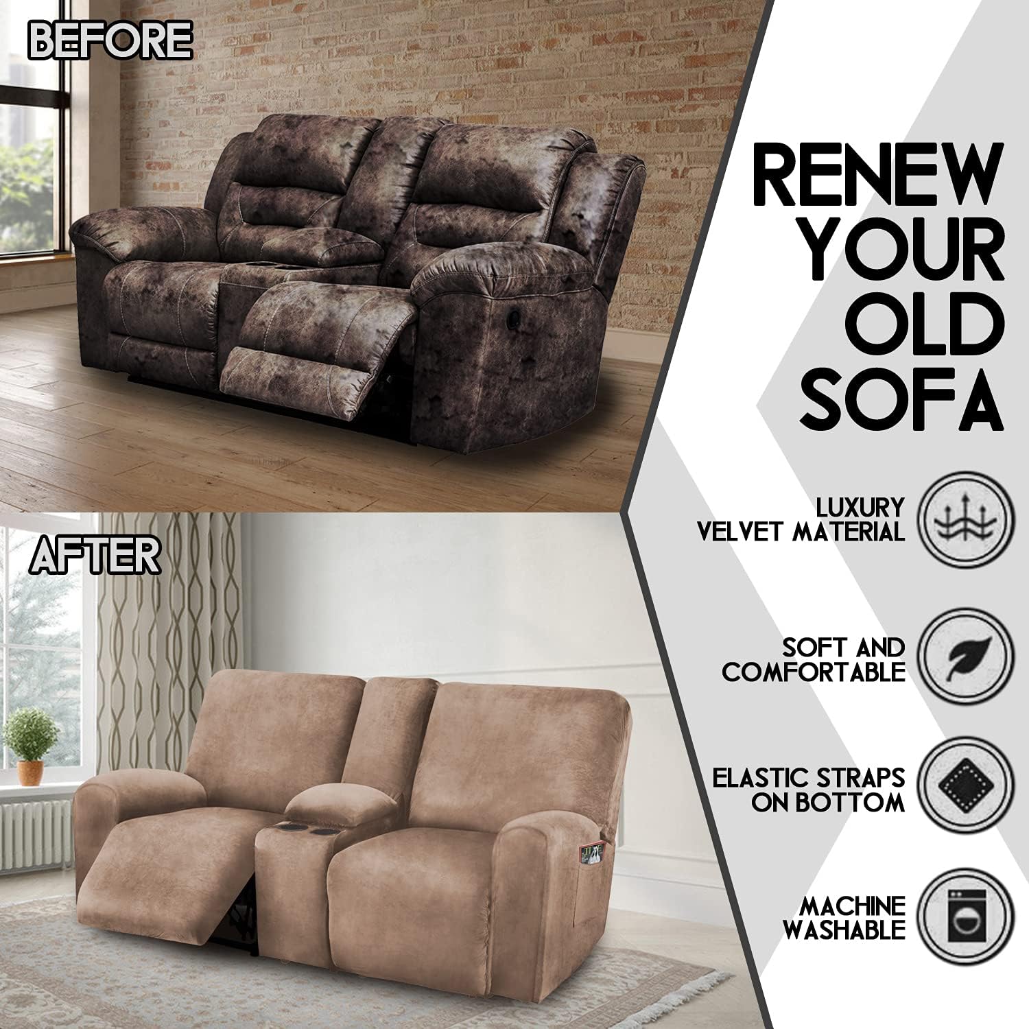 Reclining Love Seat with Middle Console Slipcover
