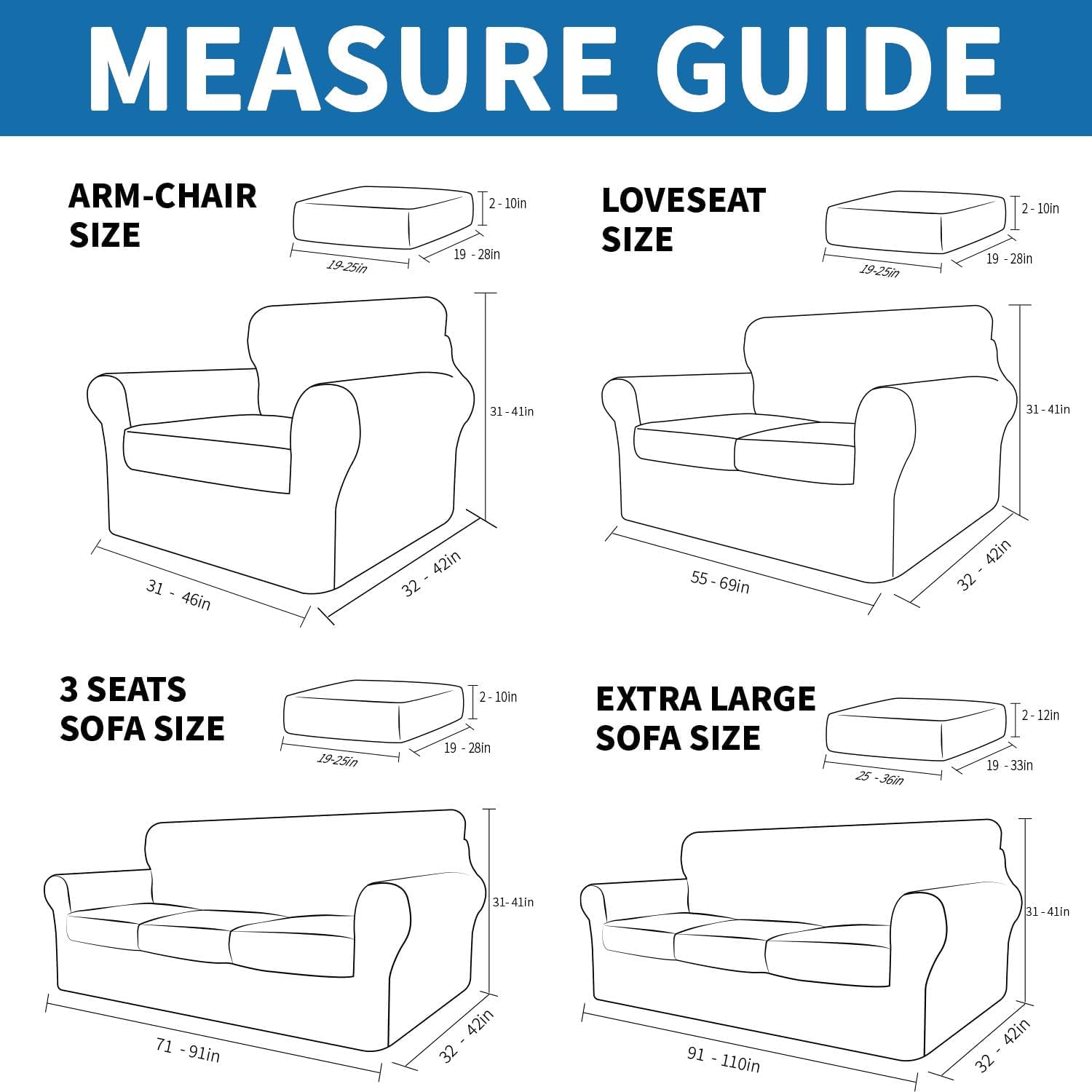 XINEAGE 2025 New 2 Pieces Chair Covers with Arms Super Stretch Chair Slipcover for Living Room Pet Dog Universal Slip Cover Anti Slip Armchair Furniture Protector (Light Gray), 31"-46"(1 Cushion)