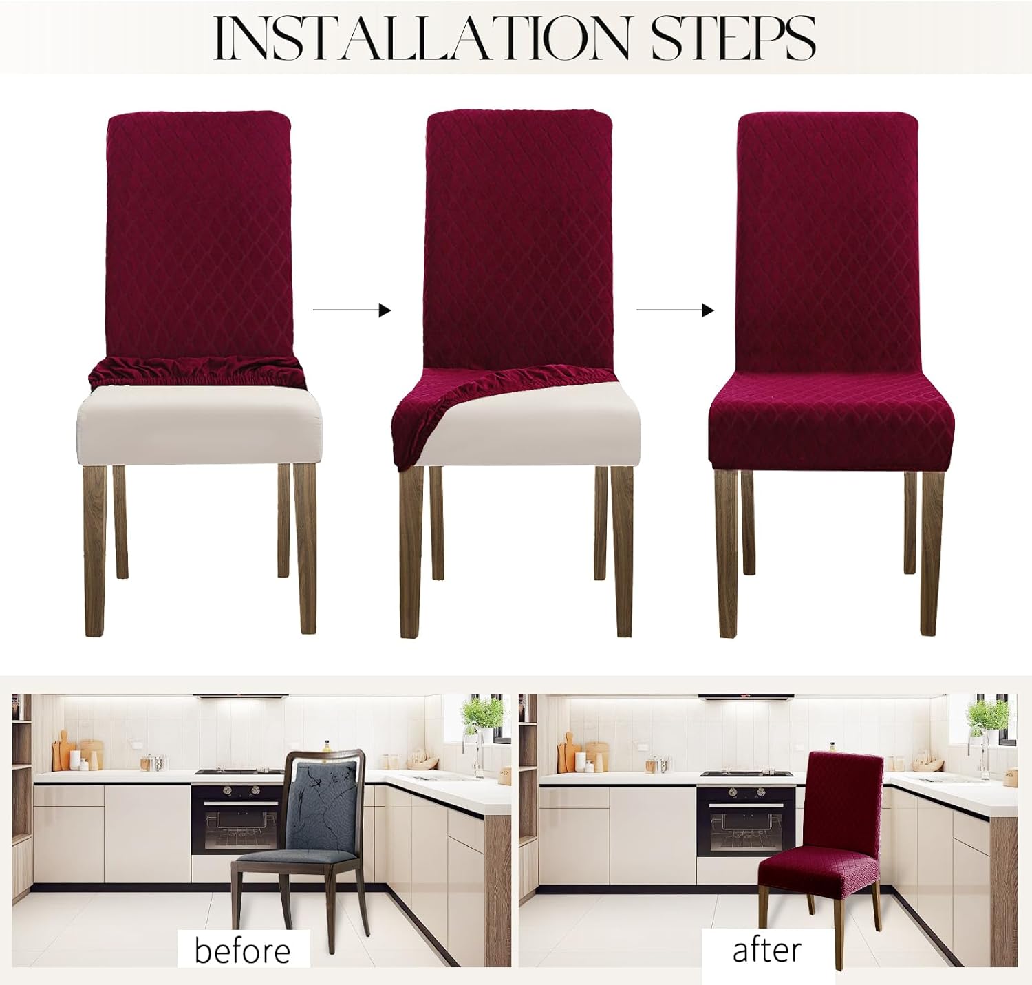 MOSAYT 100% Waterproof Dining Room Chair Covers Set of 4, Super Fit Stretch Jacquard Parson Chairs Slipcovers Removable Washable Chair Seat Protectors for Home, Kitchen, Banquet (Beige)