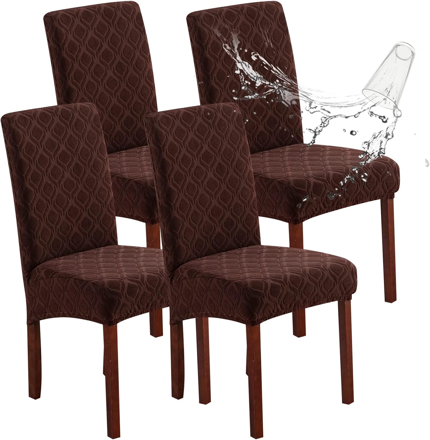 Genina 100% Waterproof Chair Covers for Dining Room Set of 4, Stretch Parson Chair Slipcovers for Kitchen Chairs, Washable Chair Protectors, Leaves-Warm Gray