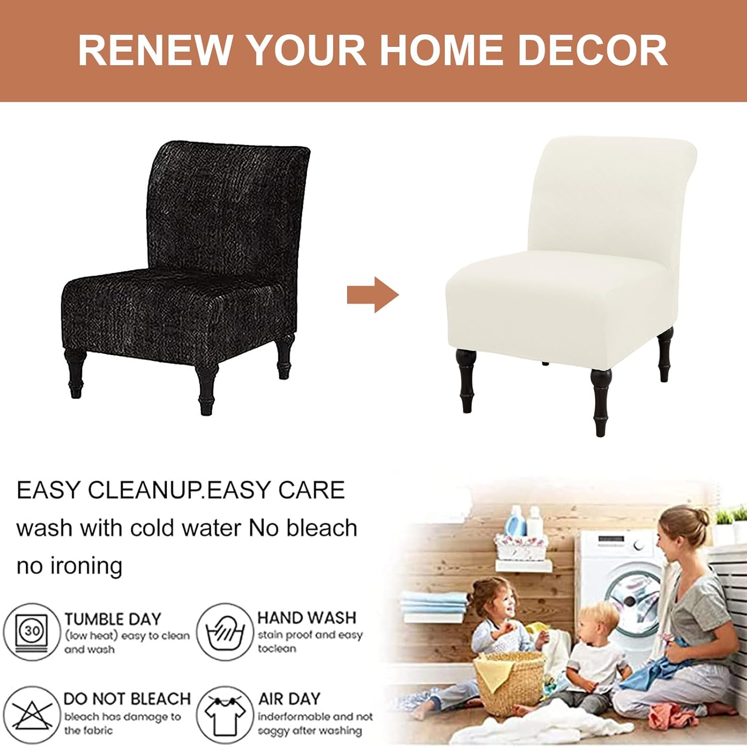 Eco-Ancheng Armless Chair Slipcover Removable Armless Accent Chairs Covers Washable Armless Slipper Chair Slipcover Printed Armless Chair Furniture Protector Covers for Living Dining Room Hotel