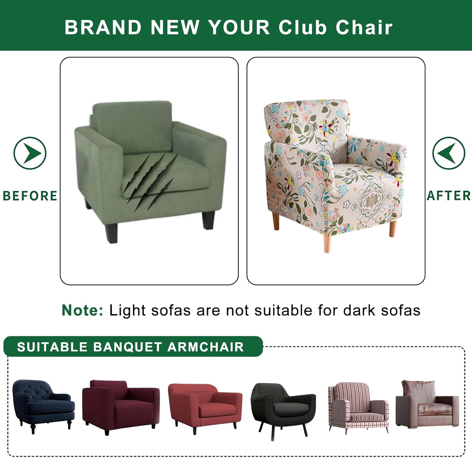 Printed Banquet Armchair Slipcovers Soft Chair Covers Armchair 1-Piece Stretch Chair Covers for Living Room Nonslip Outdoor Armchair Slipcover Kids Pets Friendly Furniture Protector,01