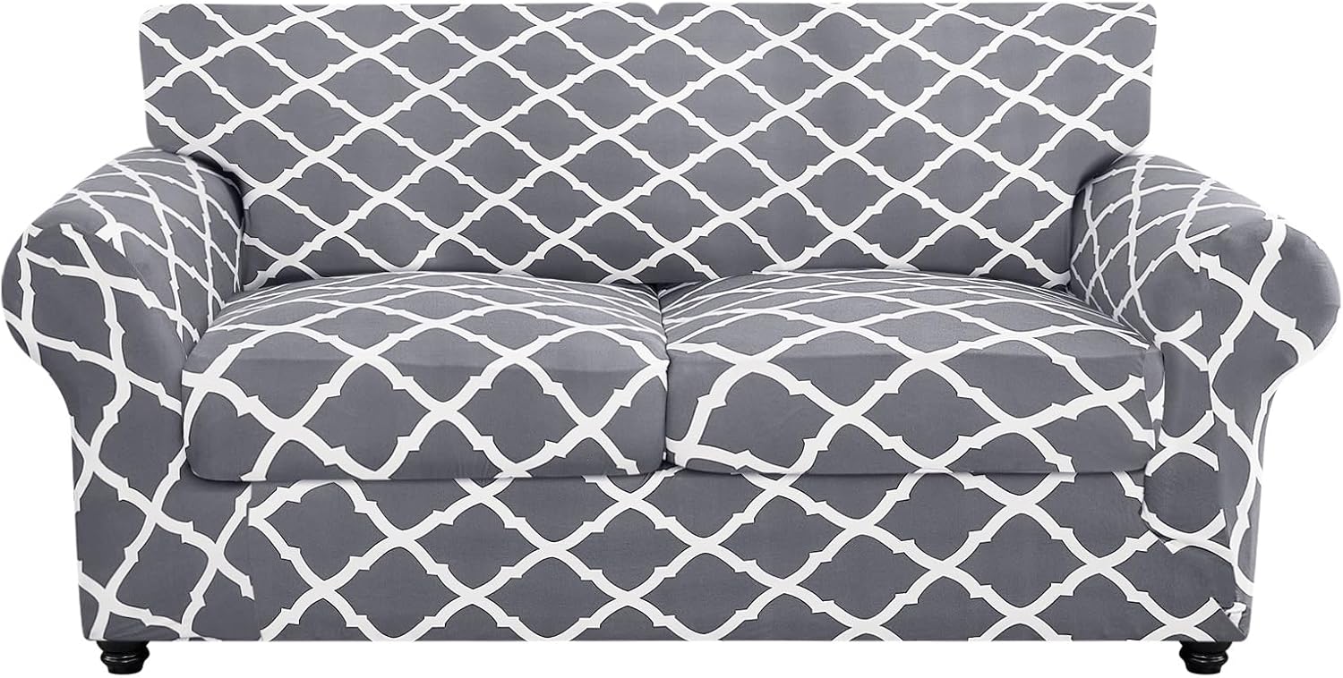 SearchI Stretch Sofa Cover Printed Couch Covers, Floral Pattern 2 Piece Armchair Slipcover with Separate Chair Cushion Cover, Washable Furniture Protector for Living Room(Armchair, Ball Flower)