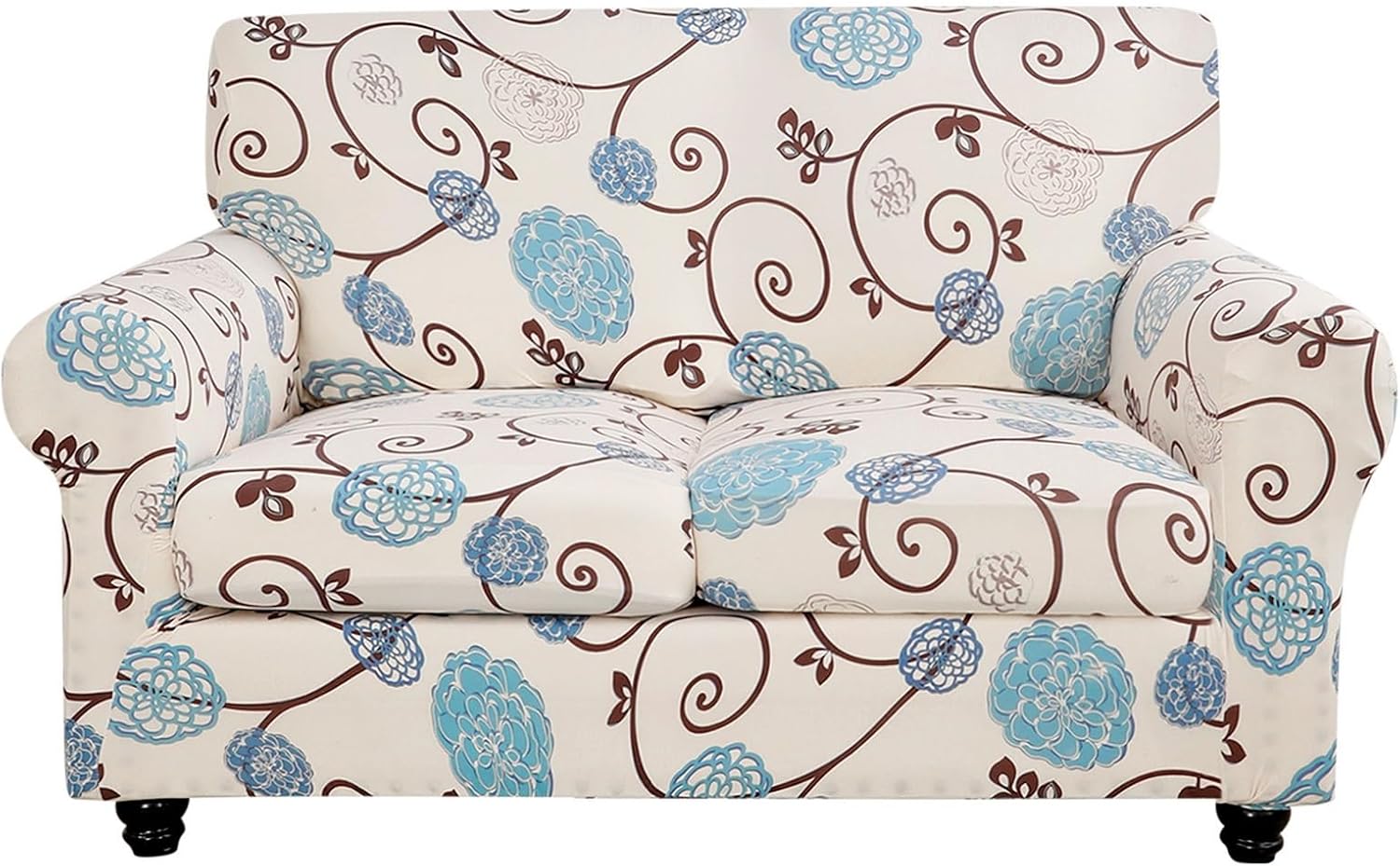 SearchI Stretch Sofa Cover Printed Couch Covers, Floral Pattern 2 Piece Armchair Slipcover with Separate Chair Cushion Cover, Washable Furniture Protector for Living Room(Armchair, Ball Flower)