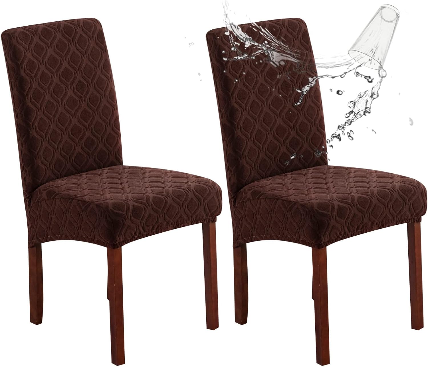 Genina 100% Waterproof Chair Covers for Dining Room Set of 4, Stretch Parson Chair Slipcovers for Kitchen Chairs, Washable Chair Protectors, Leaves-Warm Gray