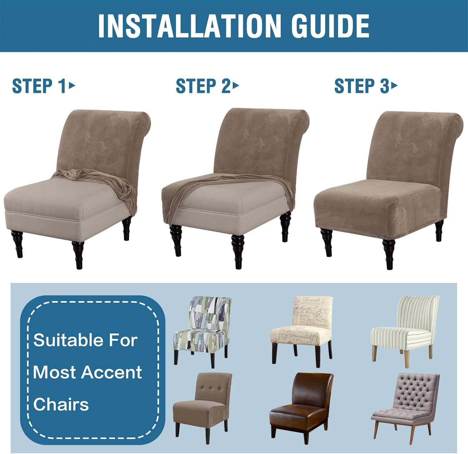 H.VERSAILTEX Armless Accent Chair Covers Thick Velvet Armless Chair Slipcovers High Stretch Chair Covers for Living Room Hotel Machine Washable Furniture Protector with Elastic Bottom, Ivory