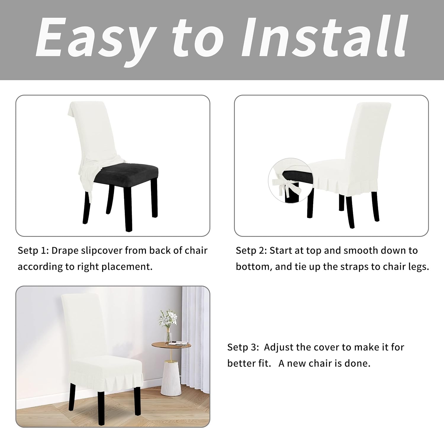 Easy-Going Dining Chair Covers Stretch Parsons Chair Slipcover with Skirt Chair Covers for Dining Room Restaurant Banquet (2 PCS, Light Gray)