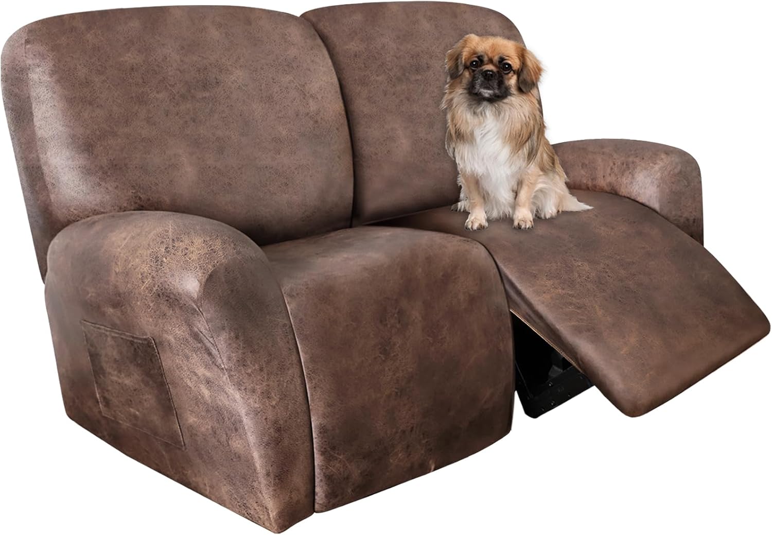 Leather Like Recliner Chair Covers Heavy Duty, 4 Pieces Lazy Boy Recliner Cover for Recliner Chair, Leather Cover for Recliner slipcovers Washable for Pets (Dark Brown)