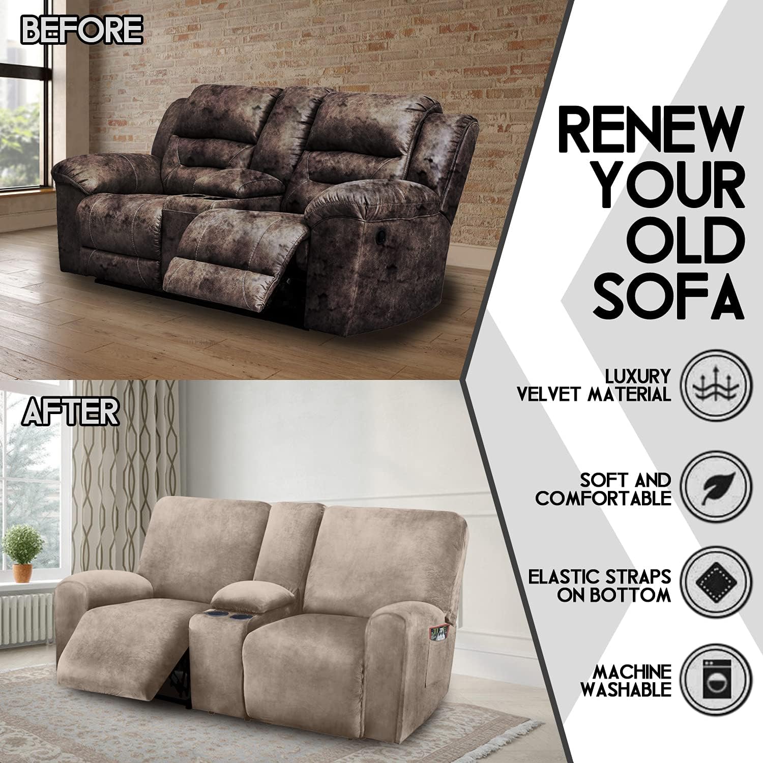 Reclining Love Seat with Middle Console Slipcover