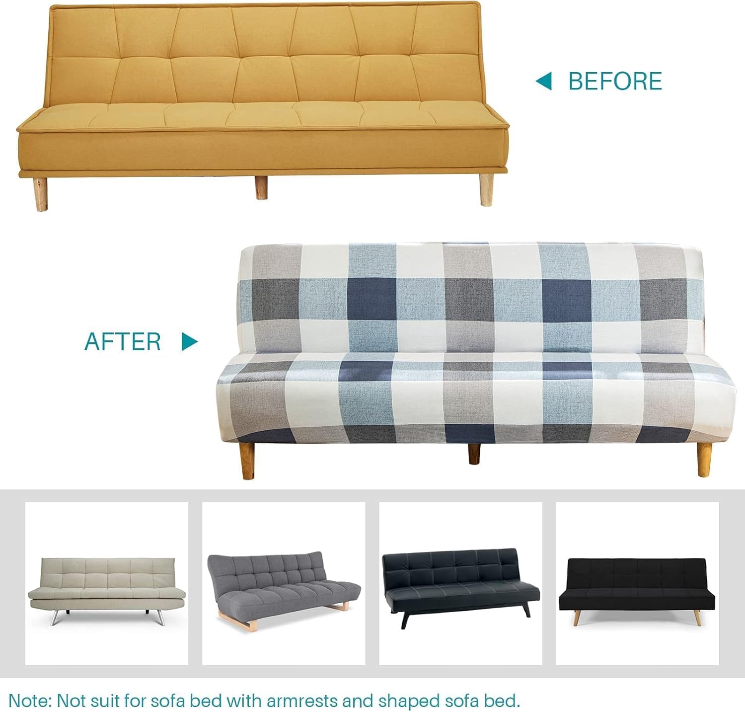 Linen Blue Armless Sofa Bed Cover