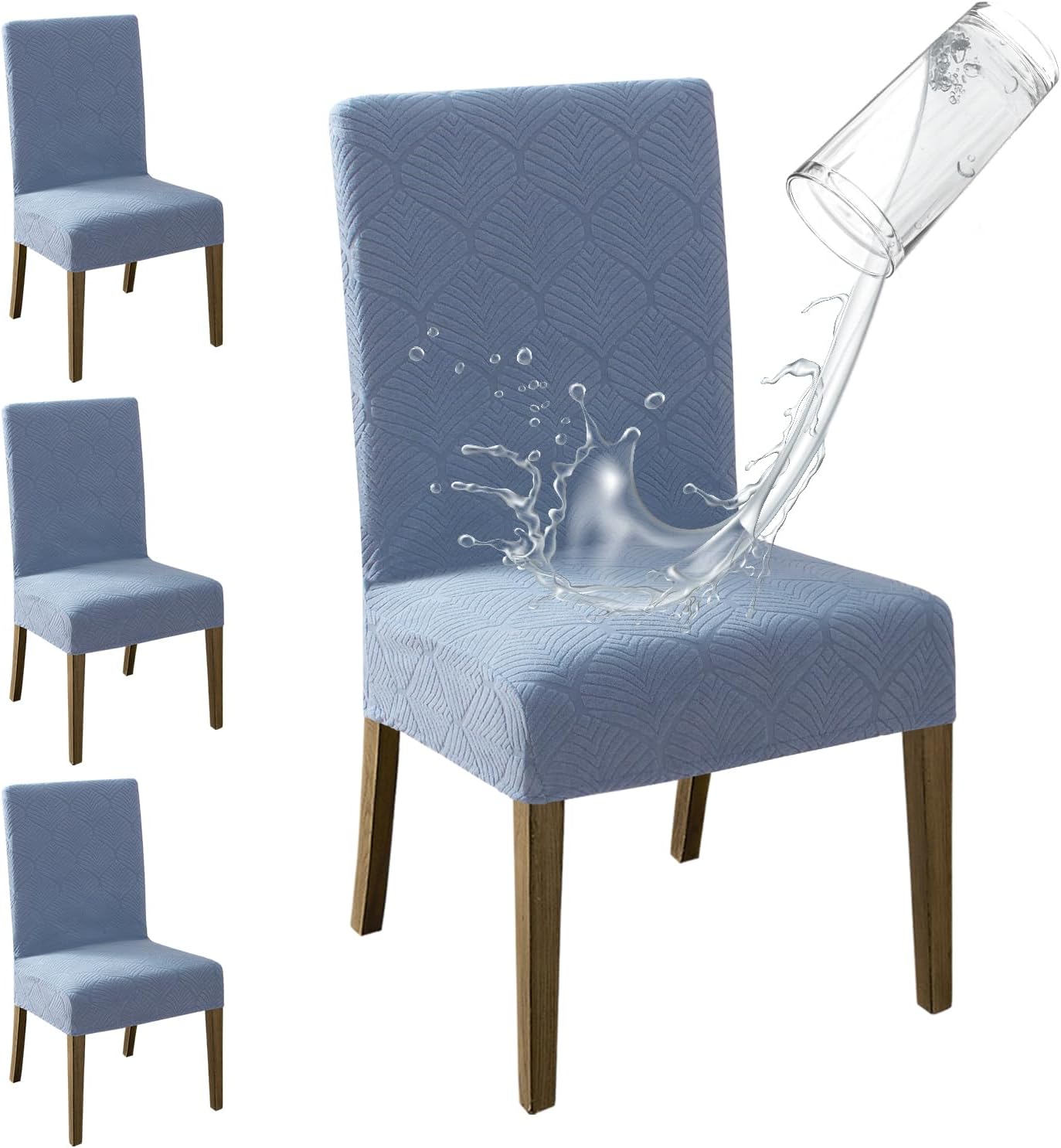 MOSAYT 100% Waterproof Dining Room Chair Covers Set of 4, Super Fit Stretch Jacquard Parson Chairs Slipcovers Removable Washable Chair Seat Protectors for Home, Kitchen, Banquet (Beige)