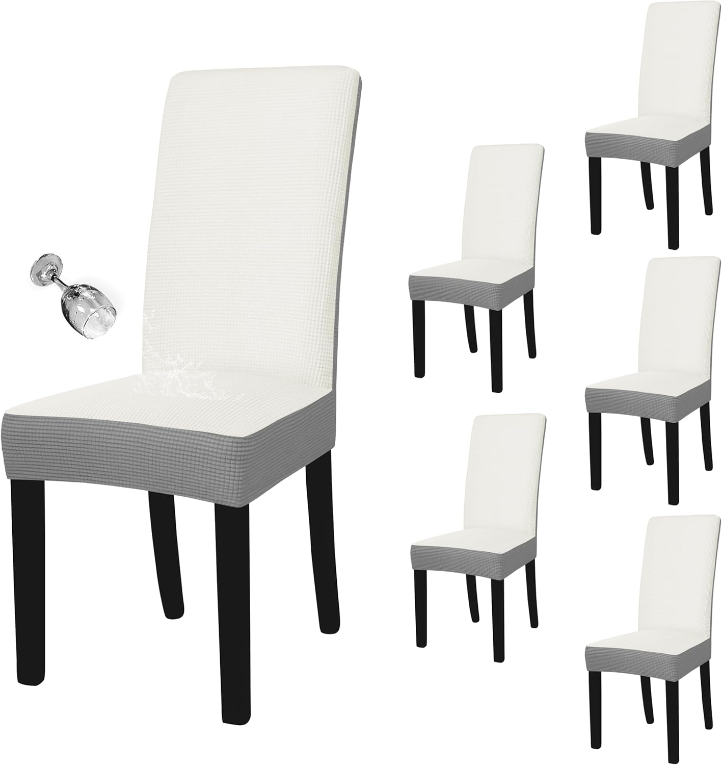 Easy-Going 100% Waterproof Dining Room Chair Cover Set of 6, Stretch Jacquard Parson Chair Slipcover Removable Washable Chair Protector for Home, Restaurant, Banquet (Large, Light Gray)