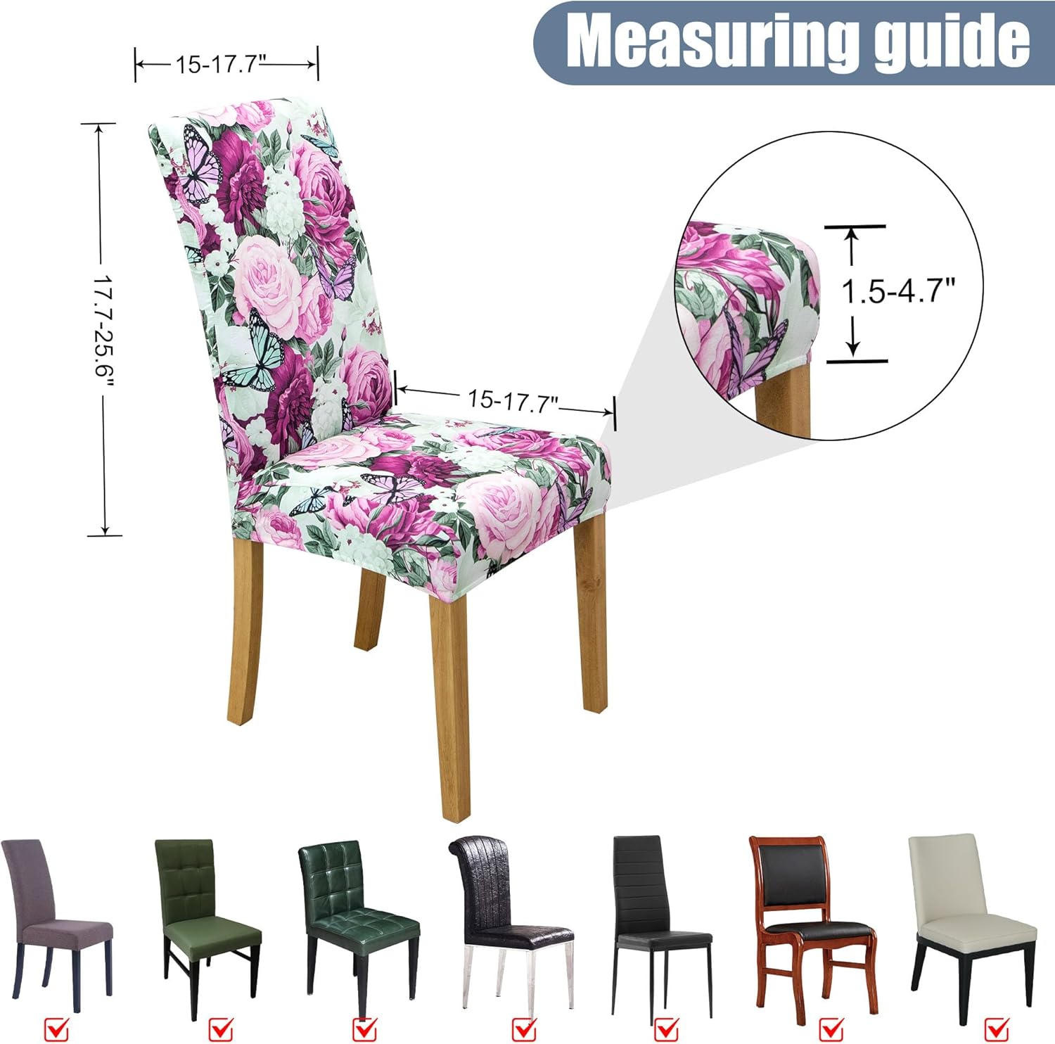 Dining Chair Cover,Dining Room Chair Covers Set of 6,Stretch Kitchen Chair Cover,Washable Dining Chair Cover,Parsons Chair Slipcovers Protective,for Home,Restaurant,Banquet(Gray)