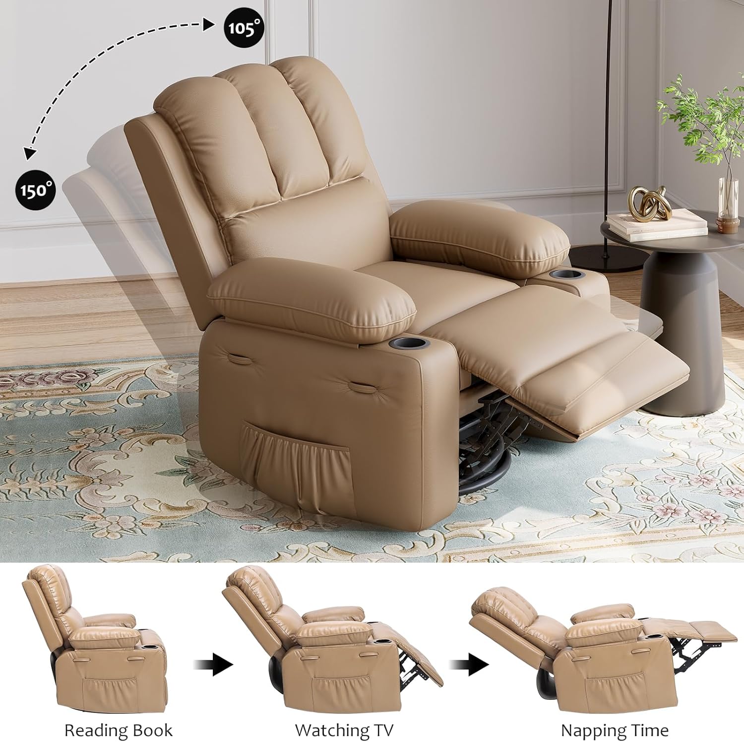 Leather Recliner Chair, Manual Recliner