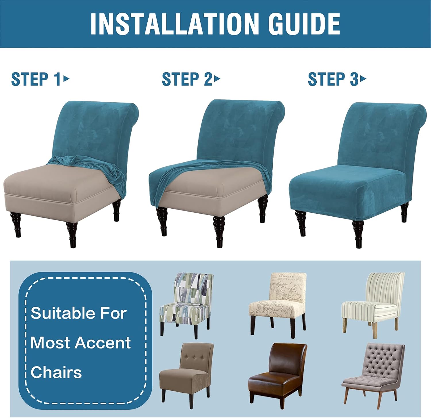 H.VERSAILTEX Armless Accent Chair Covers Thick Velvet Armless Chair Slipcovers High Stretch Chair Covers for Living Room Hotel Machine Washable Furniture Protector with Elastic Bottom, Ivory