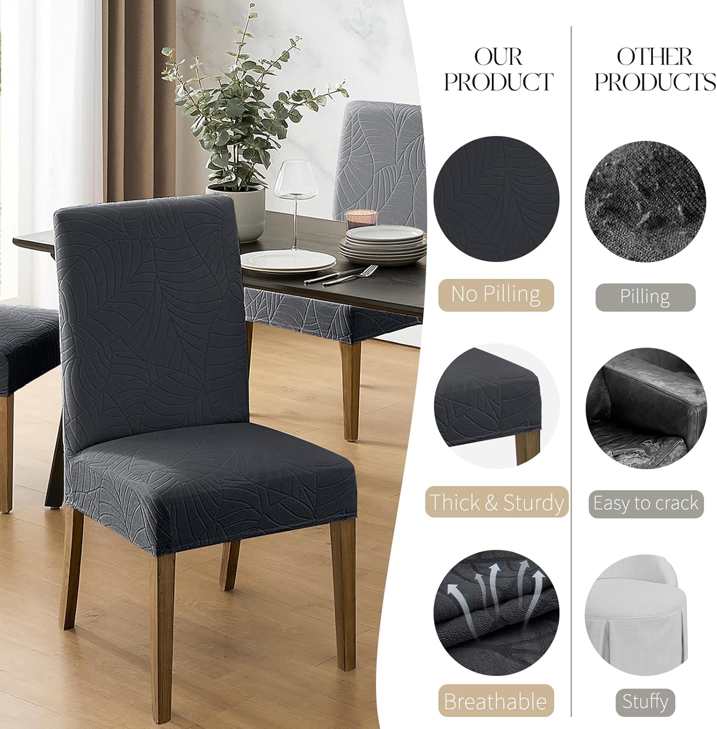 MOSAYT 100% Waterproof Dining Room Chair Covers Set of 4, Super Fit Stretch Jacquard Parson Chairs Slipcovers Removable Washable Chair Seat Protectors for Home, Kitchen, Banquet (Beige)