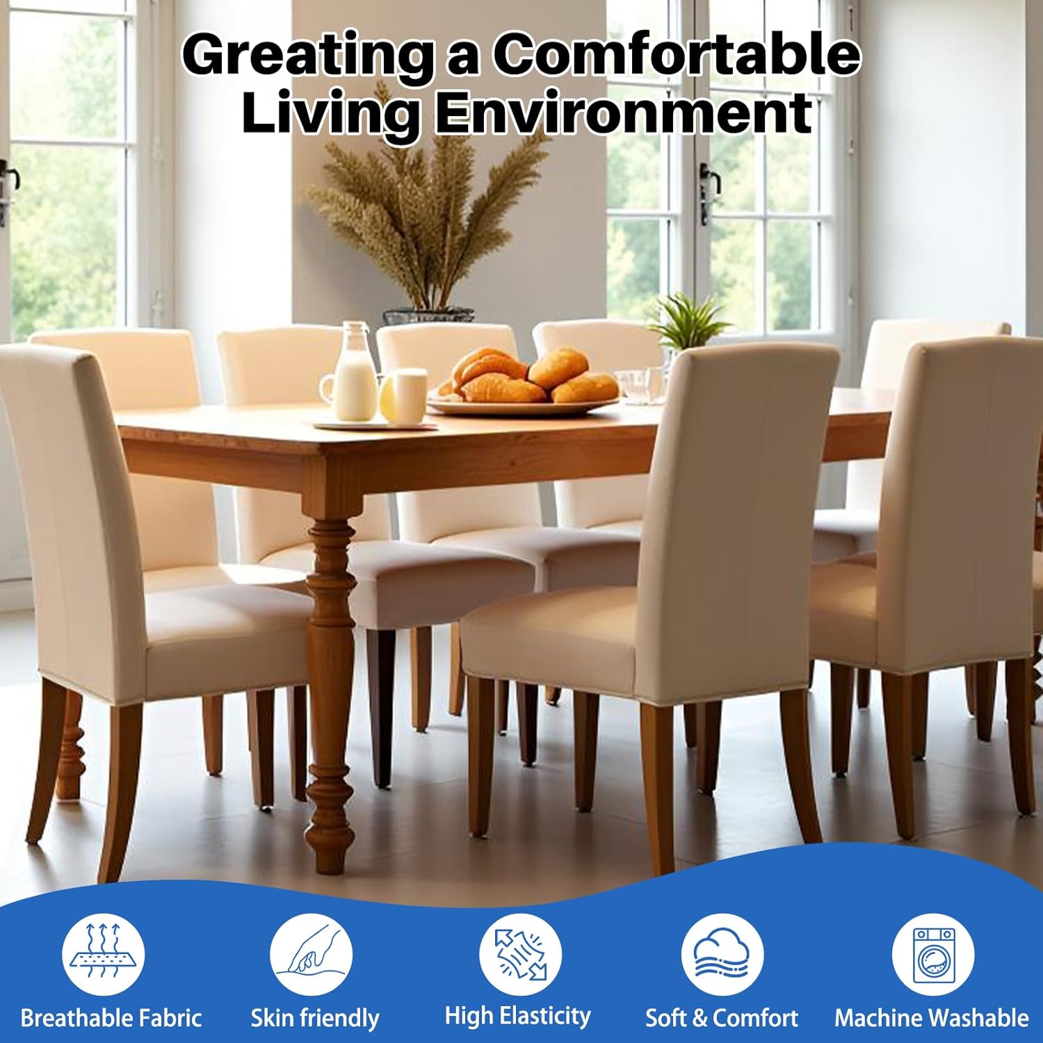 Dioxide High Stretch Chair Covers for Dining Chairs, Washable Dining Chair Covers Set of 6, Soft Kitchen Chairs Seat Covers, Parsons Chair Slipcovers Protectors for Home Hotel Restaurant Banquet