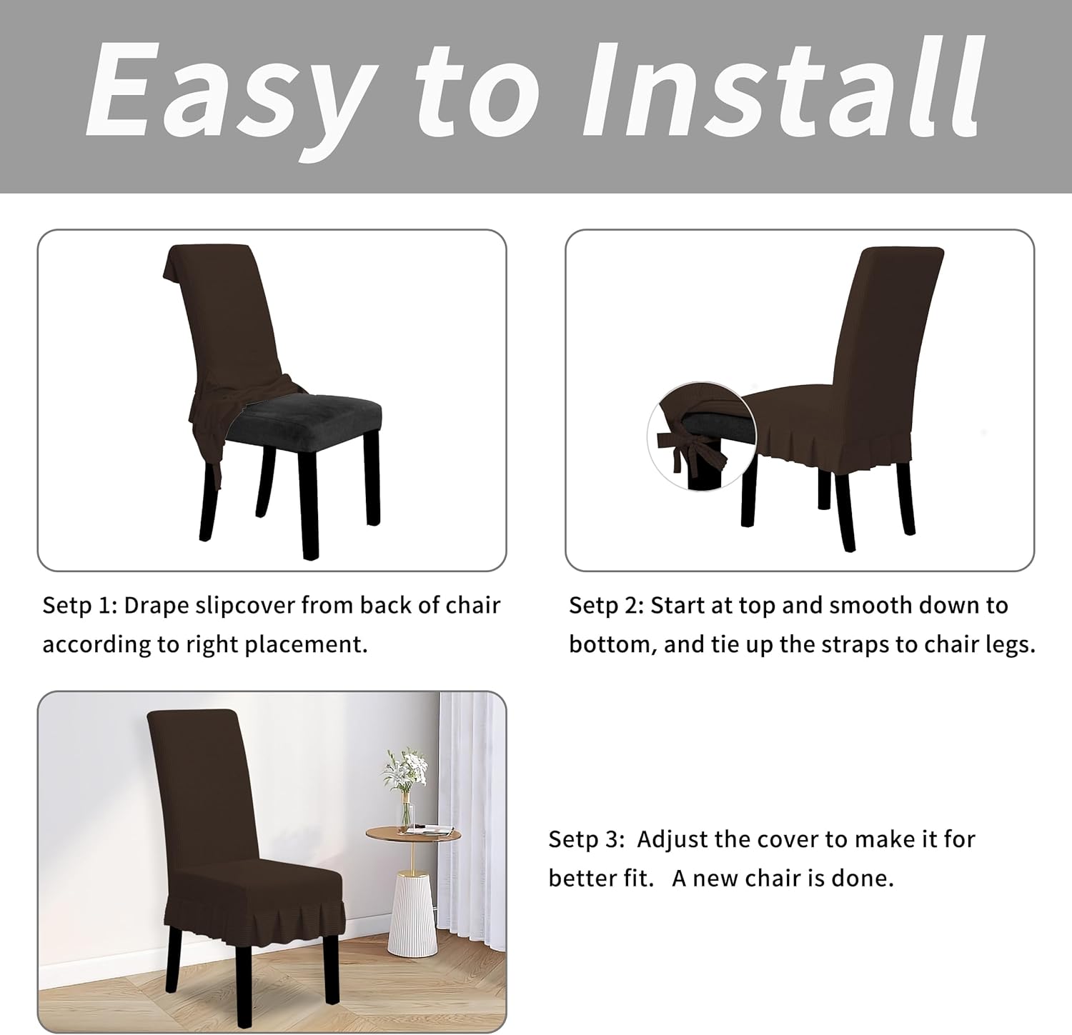 Easy-Going Dining Chair Covers Stretch Parsons Chair Slipcover with Skirt Chair Covers for Dining Room Restaurant Banquet (2 PCS, Light Gray)