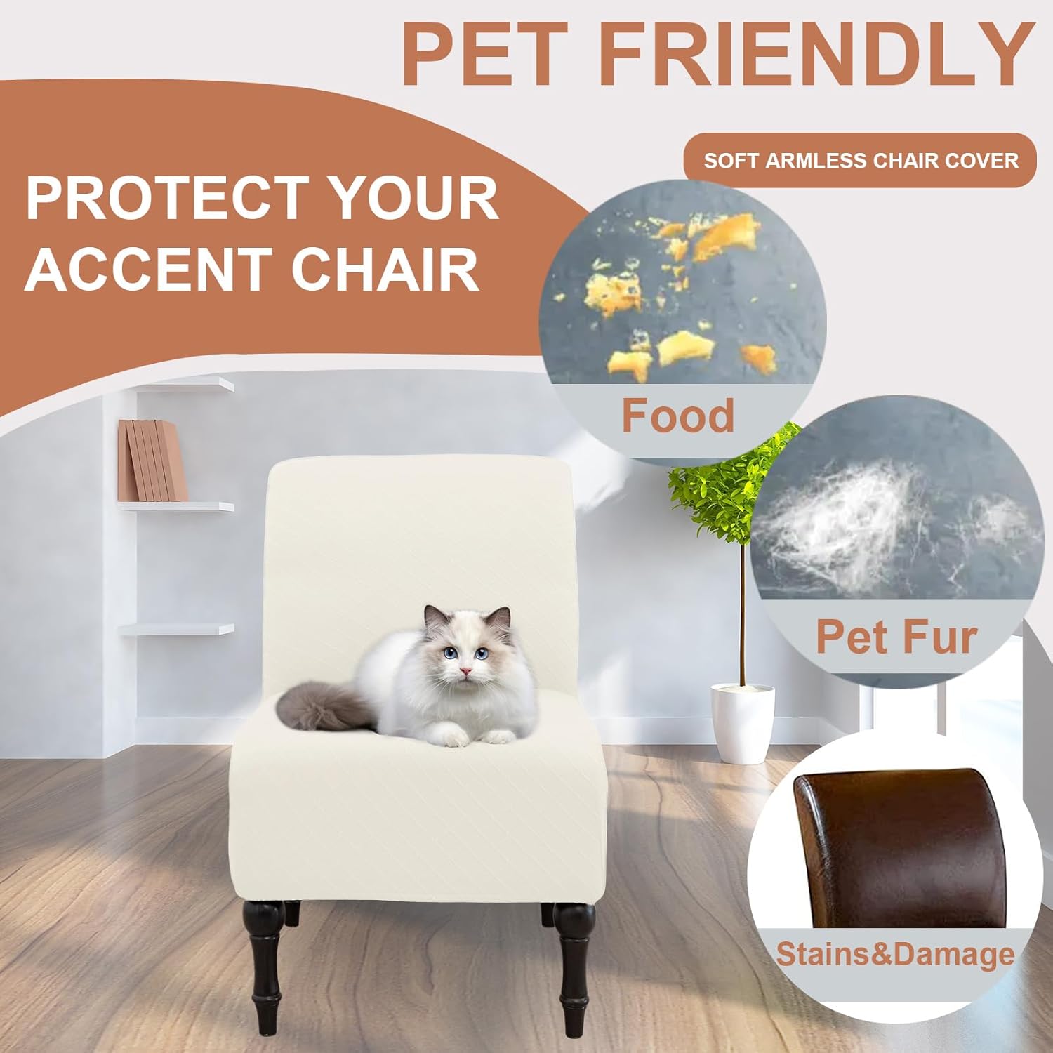 Eco-Ancheng Armless Chair Slipcover Removable Armless Accent Chairs Covers Washable Armless Slipper Chair Slipcover Printed Armless Chair Furniture Protector Covers for Living Dining Room Hotel