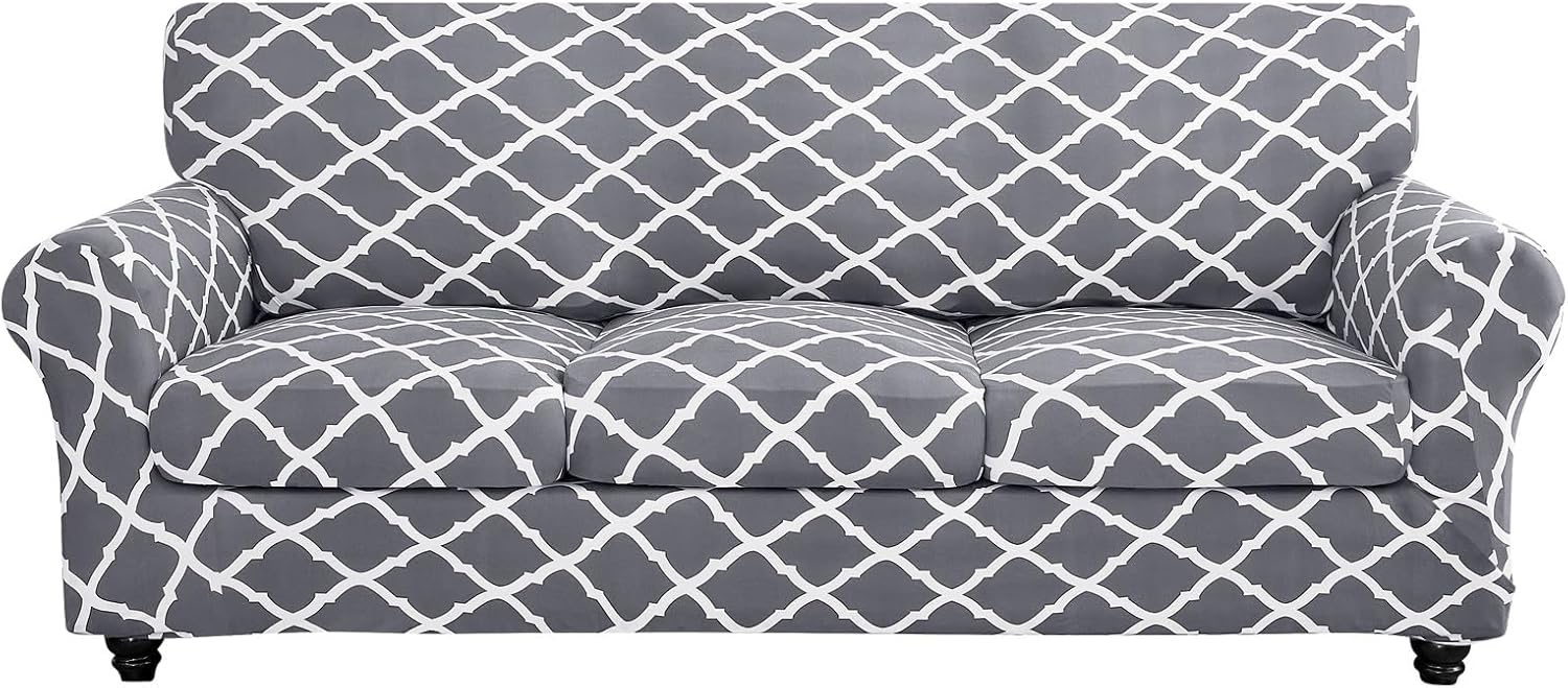 SearchI Stretch Sofa Cover Printed Couch Covers, Floral Pattern 2 Piece Armchair Slipcover with Separate Chair Cushion Cover, Washable Furniture Protector for Living Room(Armchair, Ball Flower)