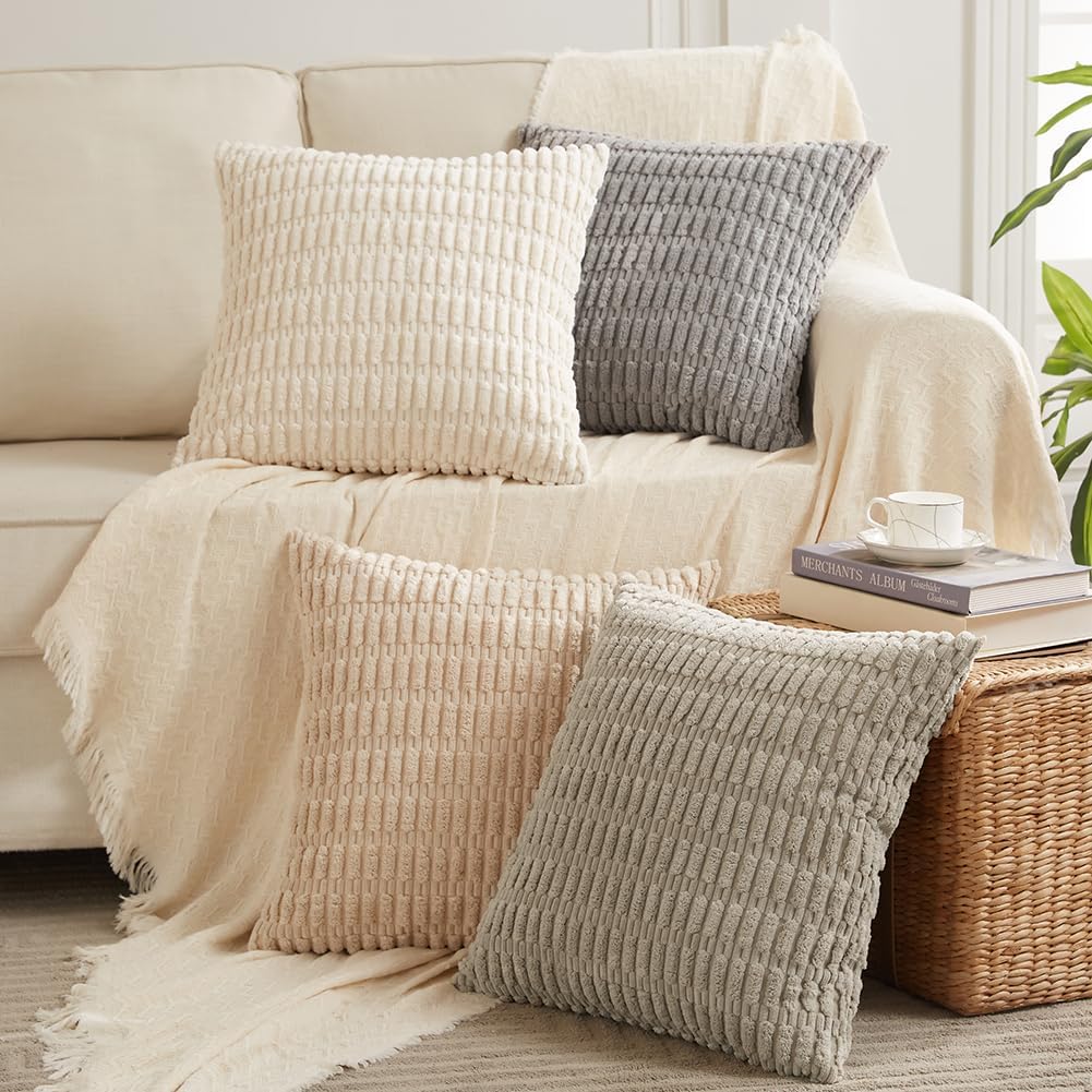 Fancy Homi 4 Packs Neutral Decorative Throw Pillow Covers