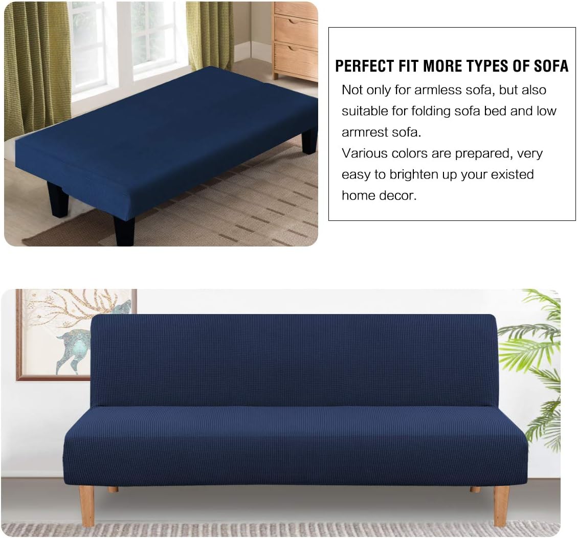 H.VERSAILTEX Armless Futon Cover Stretch Sofa Bed Slipcover Protector Elastic Feature Rich Textured High Spandex Small Checks Jacquard Fabric Futon Cover, Machine Washable, Sage