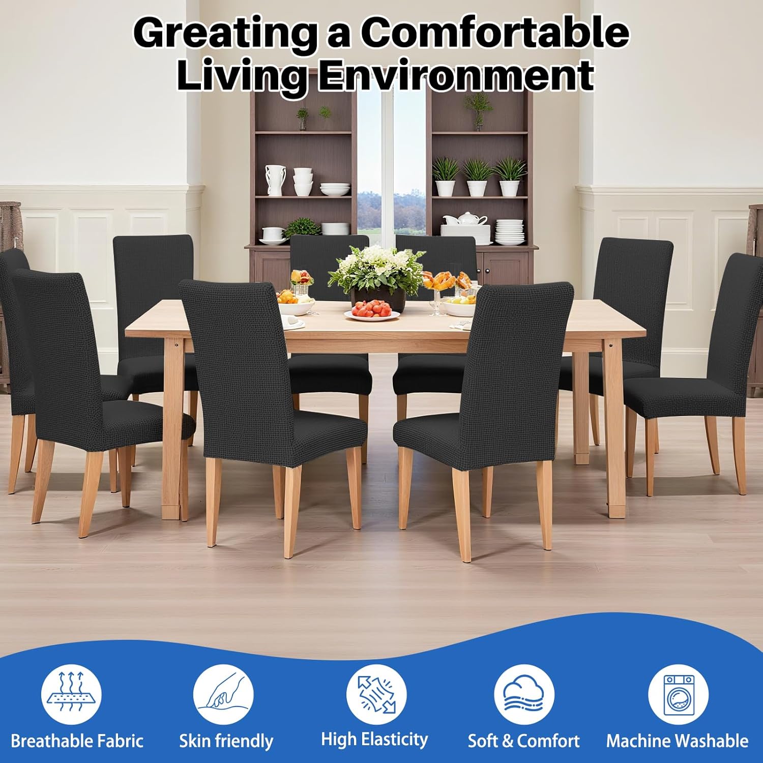 Dioxide High Stretch Chair Covers for Dining Chairs, Washable Dining Chair Covers Set of 6, Soft Kitchen Chairs Seat Covers, Parsons Chair Slipcovers Protectors for Home Hotel Restaurant Banquet