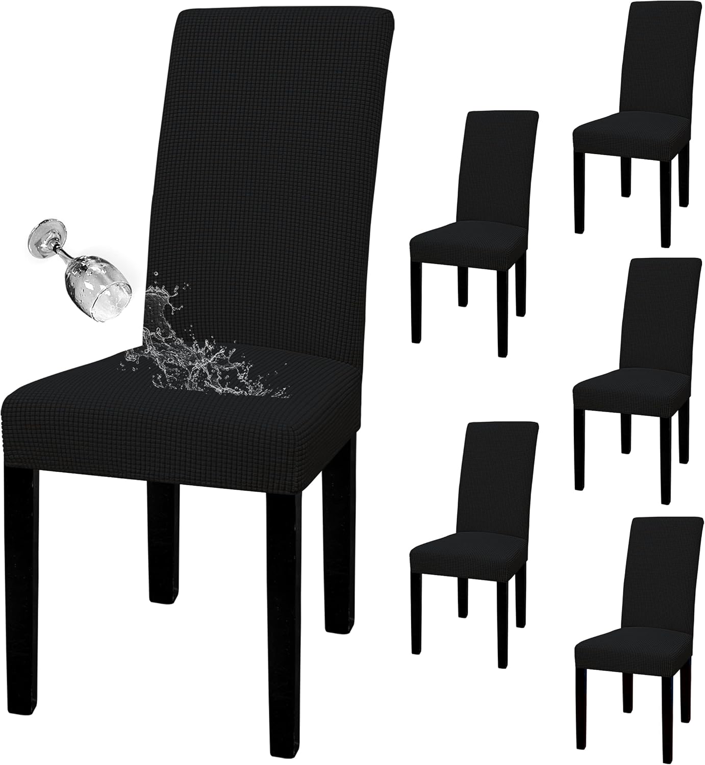 Easy-Going 100% Waterproof Dining Room Chair Cover Set of 6, Stretch Jacquard Parson Chair Slipcover Removable Washable Chair Protector for Home, Restaurant, Banquet (Large, Light Gray)