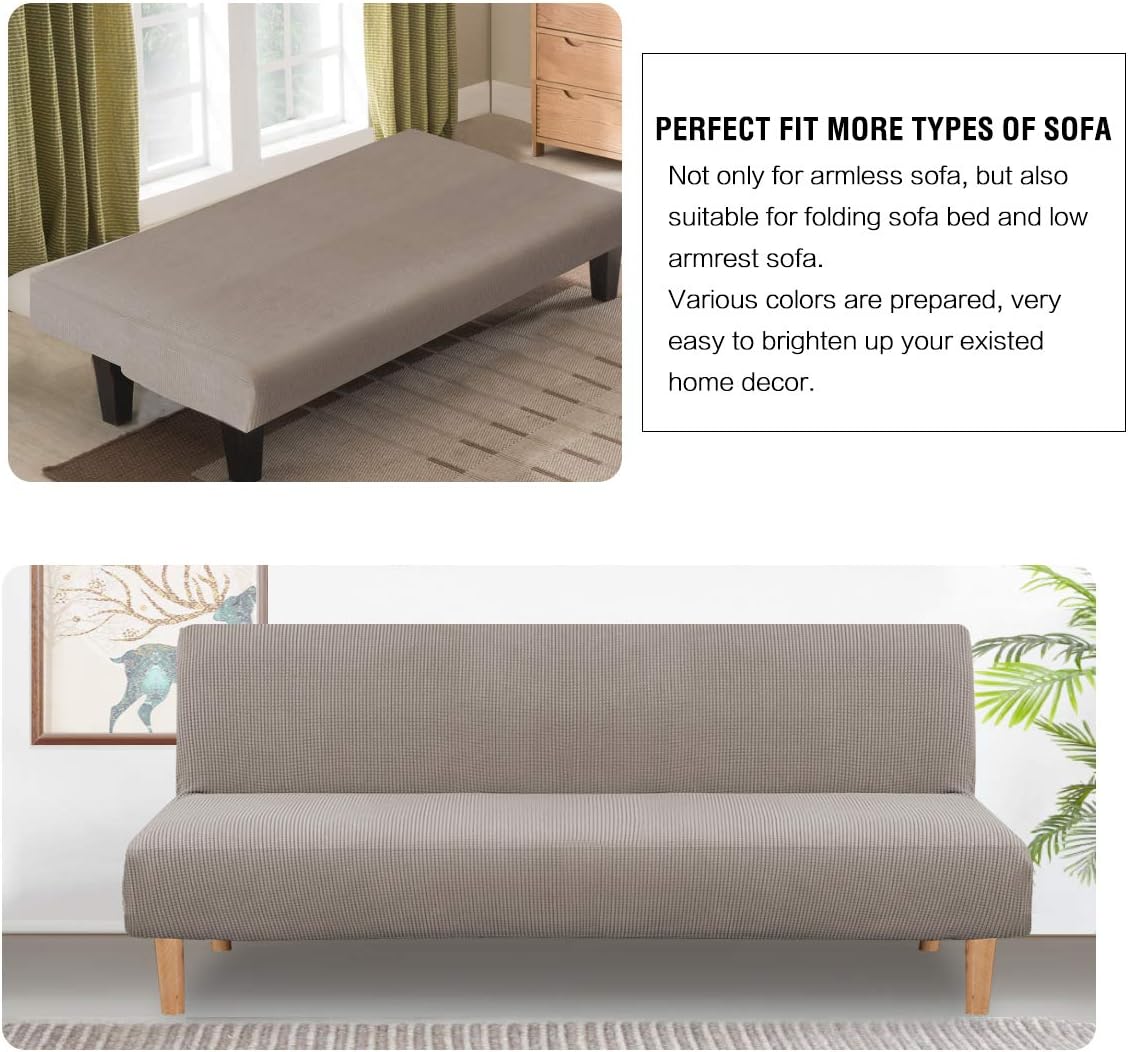 H.VERSAILTEX Armless Futon Cover Stretch Sofa Bed Slipcover Protector Elastic Feature Rich Textured High Spandex Small Checks Jacquard Fabric Futon Cover, Machine Washable, Sage