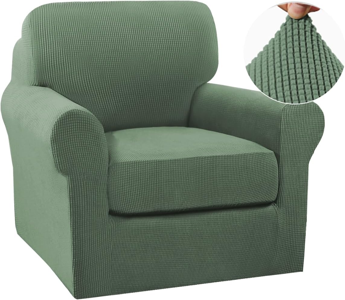 Turquoize 2 Piece Chair Covers for Living Room Armchair Cover Armchair Slipcovers with Arms Feature Thick Jacquard Fabric (Chair,Biscotti Beige)