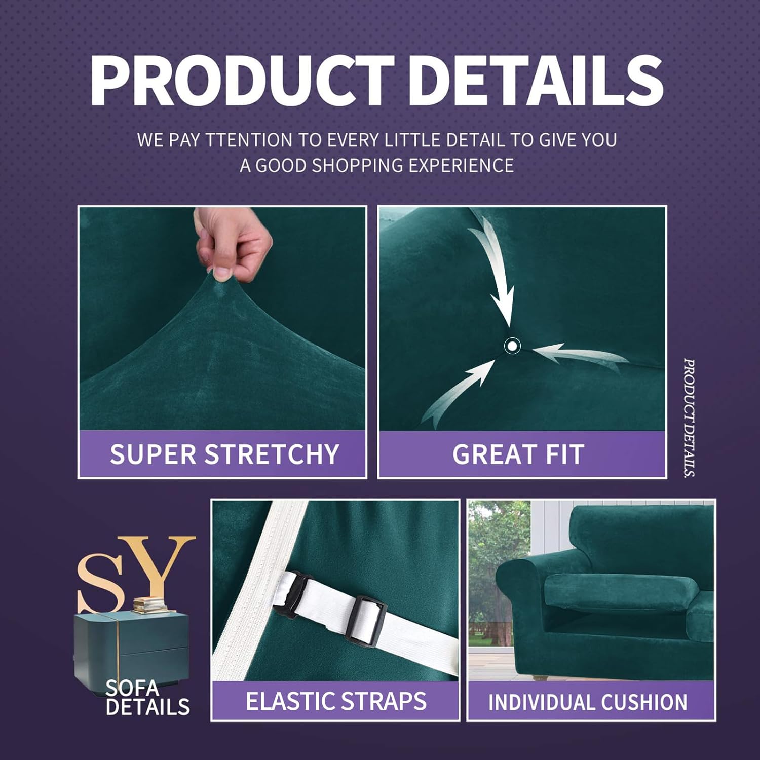 ZNSAYOTX Luxury Velvet Chair Slipcovers with Arms 2 Piece Stretch Chair Covers for Living Room Soft Armchair Slipcover Anti Slip Dog Pet Friendly Furniture Protector (Deep Teal),30"-47"(1 Cushion)