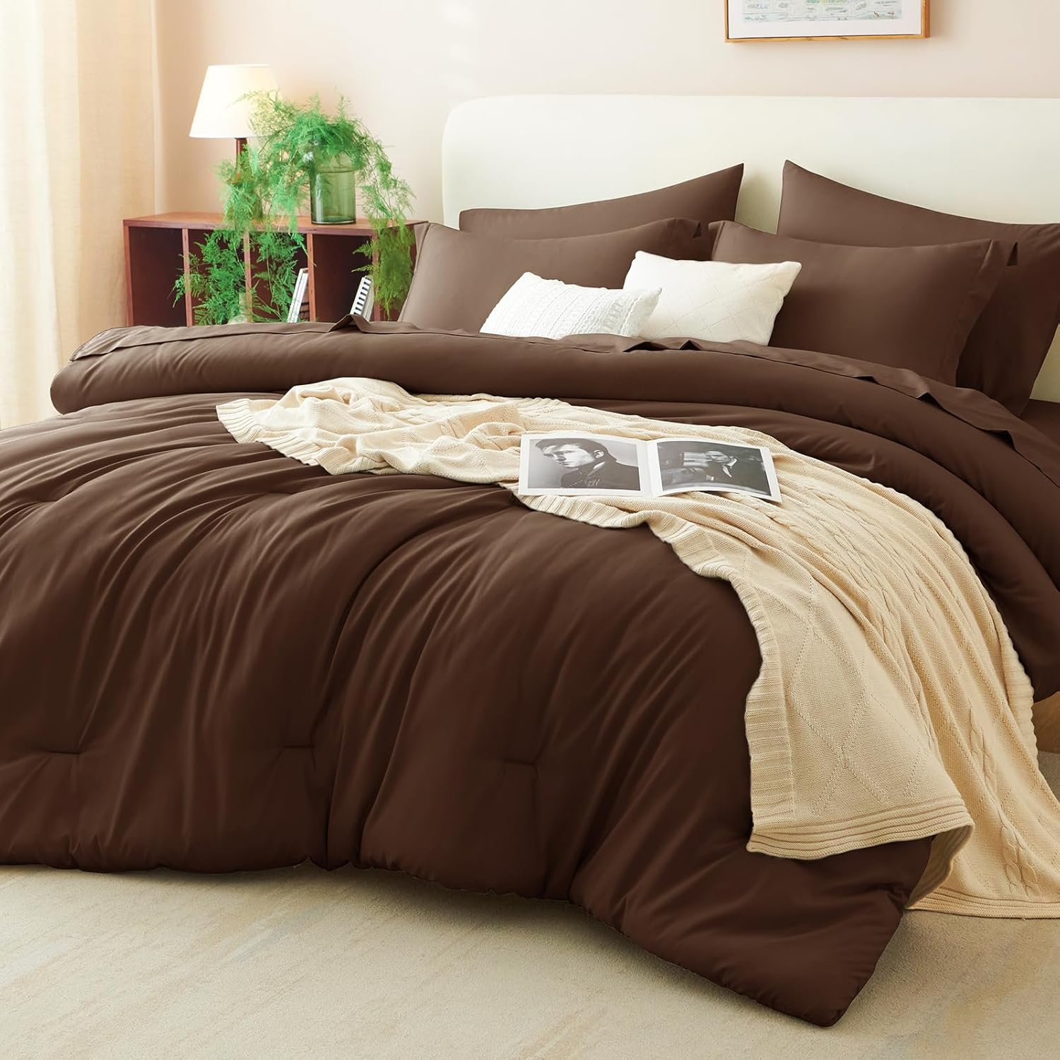 Queen Comforter Set Black, 7 Pieces
