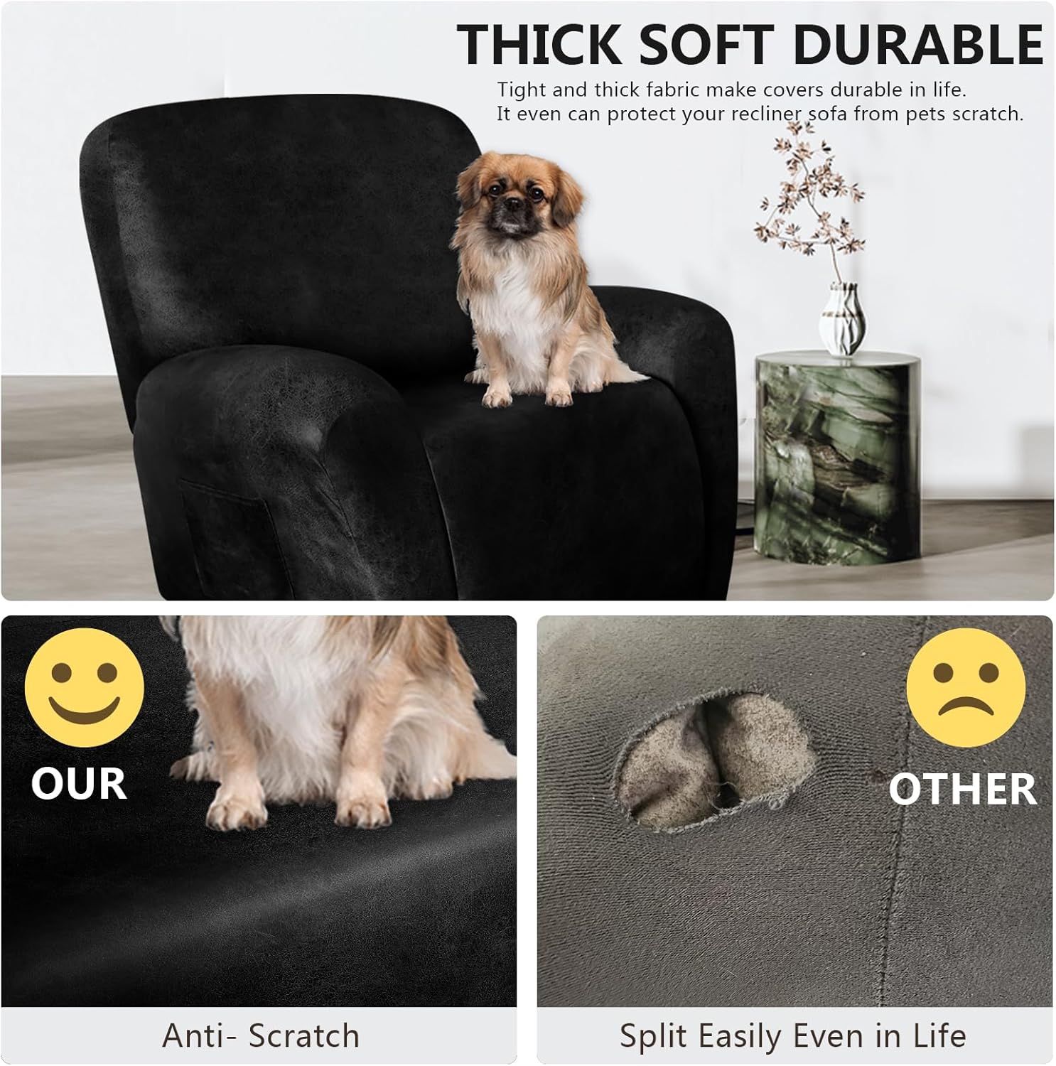 Leather Like Recliner Chair Covers Heavy Duty, 4 Pieces Lazy Boy Recliner Cover for Recliner Chair, Leather Cover for Recliner slipcovers Washable for Pets (Dark Brown)