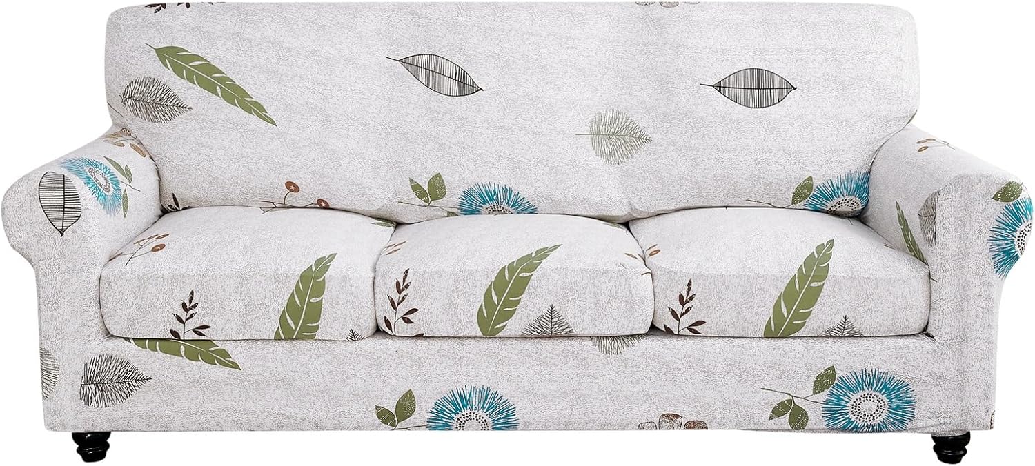 SearchI Stretch Sofa Cover Printed Couch Covers, Floral Pattern 2 Piece Armchair Slipcover with Separate Chair Cushion Cover, Washable Furniture Protector for Living Room(Armchair, Ball Flower)