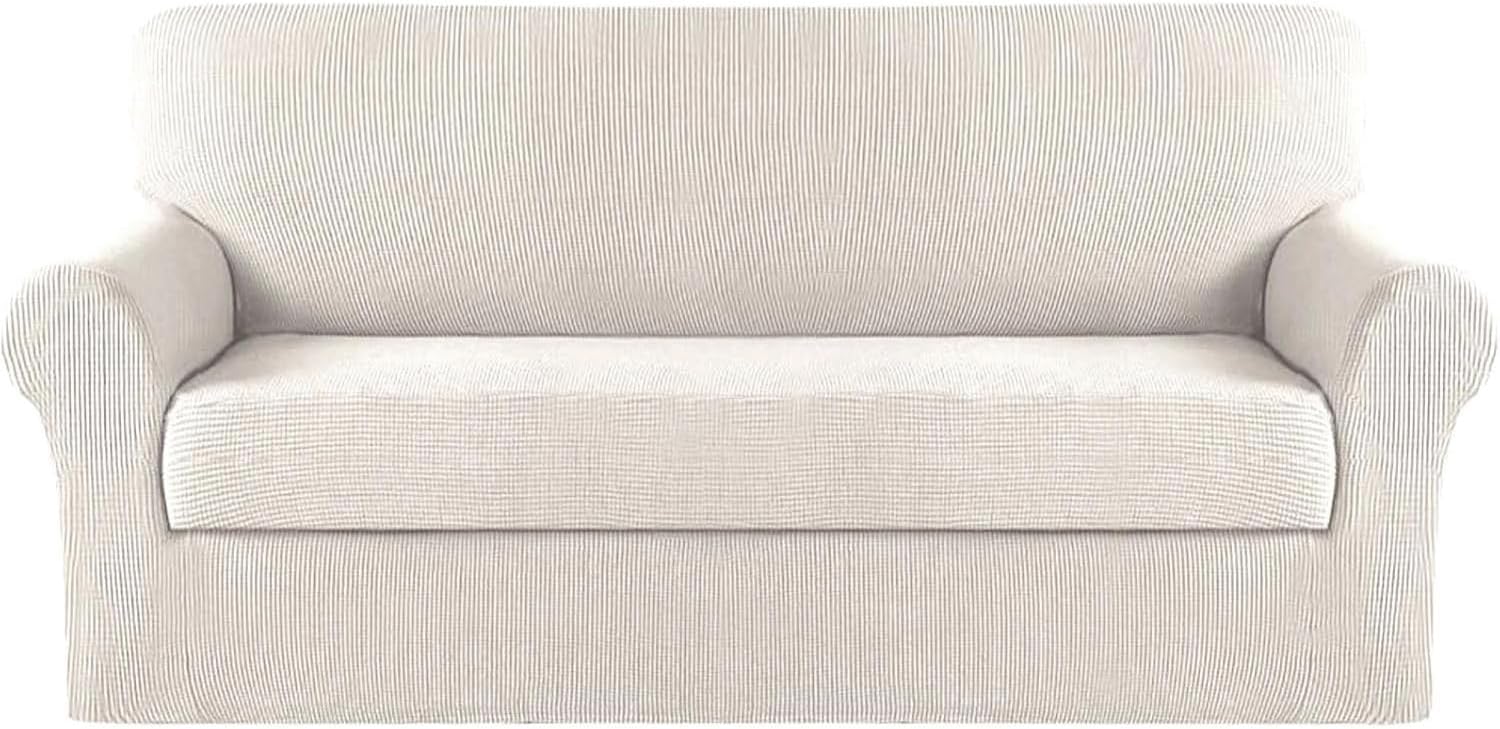 Turquoize 2 Piece Chair Covers for Living Room Armchair Cover Armchair Slipcovers with Arms Feature Thick Jacquard Fabric (Chair,Biscotti Beige)