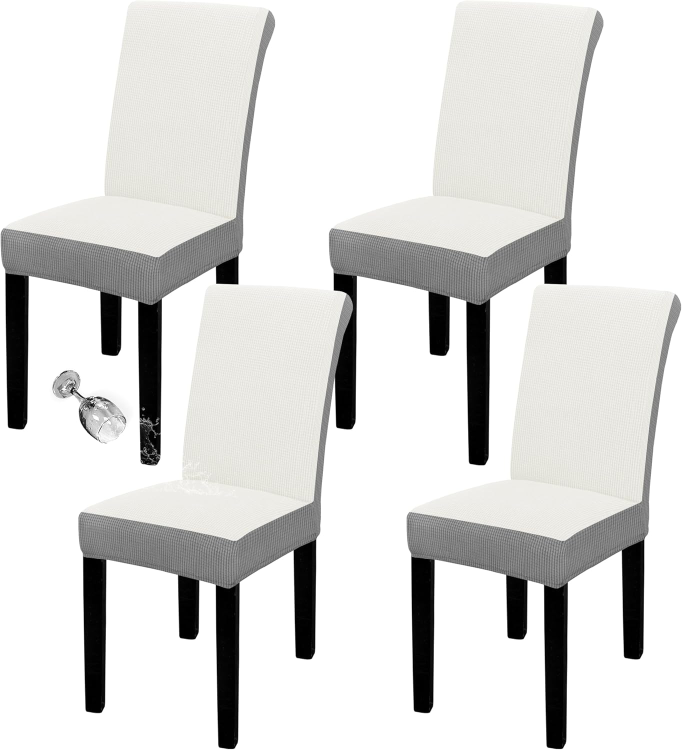 Easy-Going 100% Waterproof Dining Room Chair Cover Set of 6, Stretch Jacquard Parson Chair Slipcover Removable Washable Chair Protector for Home, Restaurant, Banquet (Large, Light Gray)