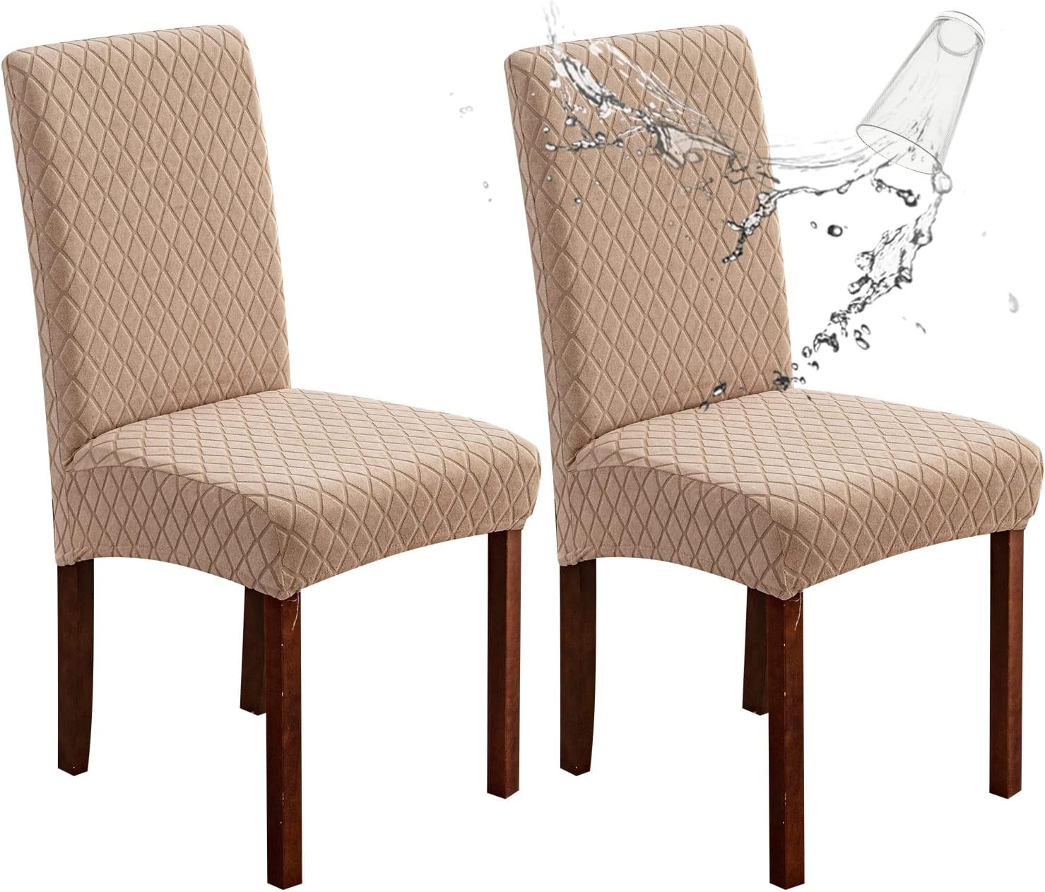 Genina 100% Waterproof Chair Covers for Dining Room Set of 4, Stretch Parson Chair Slipcovers for Kitchen Chairs, Washable Chair Protectors, Leaves-Warm Gray