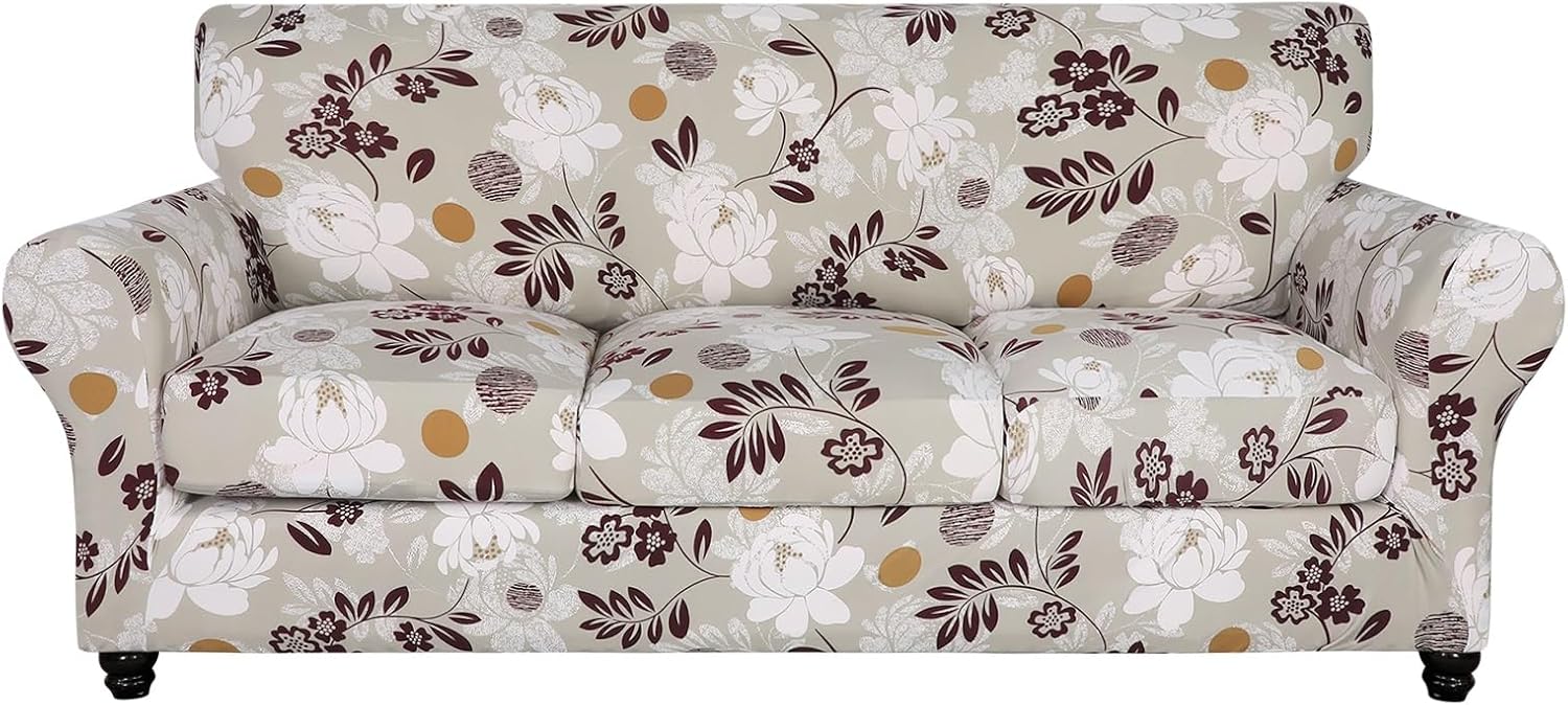 SearchI Stretch Sofa Cover Printed Couch Covers, Floral Pattern 2 Piece Armchair Slipcover with Separate Chair Cushion Cover, Washable Furniture Protector for Living Room(Armchair, Ball Flower)