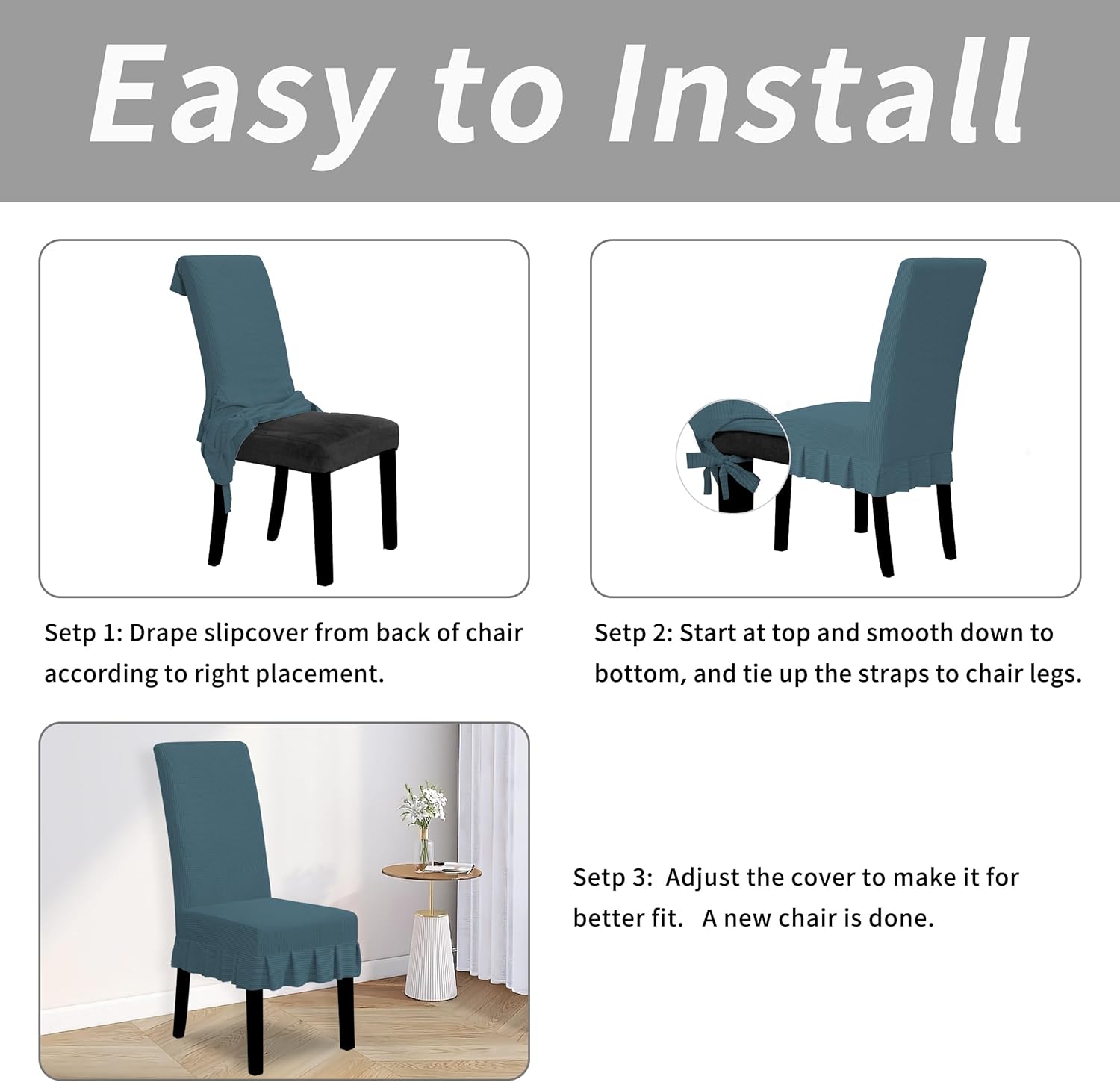 Easy-Going Dining Chair Covers Stretch Parsons Chair Slipcover with Skirt Chair Covers for Dining Room Restaurant Banquet (2 PCS, Light Gray)