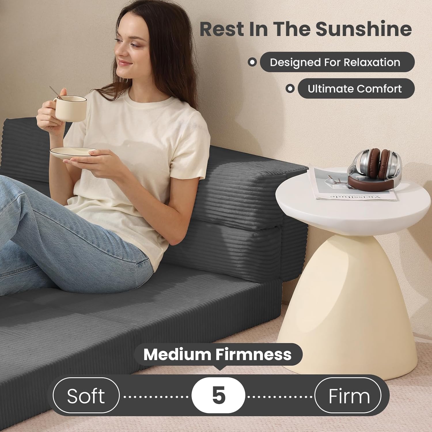 Folding Sofa Bed, Convertible Sleeper Chair with Pilow Foldable Matress, 2 in 1 Pull Out Loveseat Sofa Portable Fold Out Chair Bed Comfy Floor Couch Lounge for Living Room Bedroom