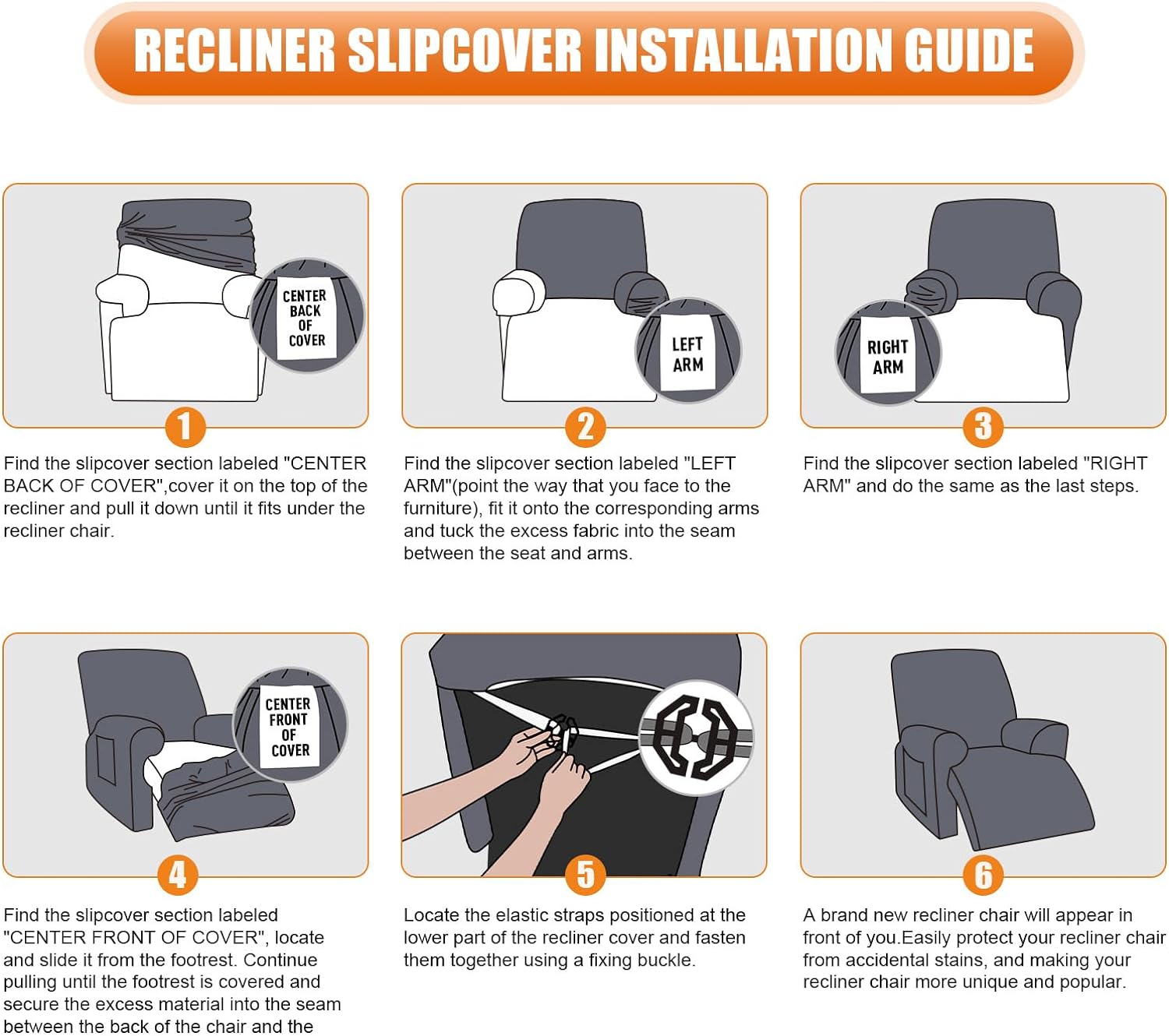 VANSOFY Recliner Chair Cover, 3-Pieces Stretch Recliner Covers for Recliner Chair Soft Reclining Chair Slipcover Furniture Protector for Dogs Cats(Dark Gray)