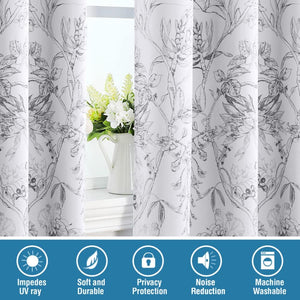 100% Blackout Curtains 84 inch Length 2 Panels Set Cattleya Floral Printed Drapes Leah Floral Thermal Curtains for Bedroom with Black Liner Sound Proof Curtains,