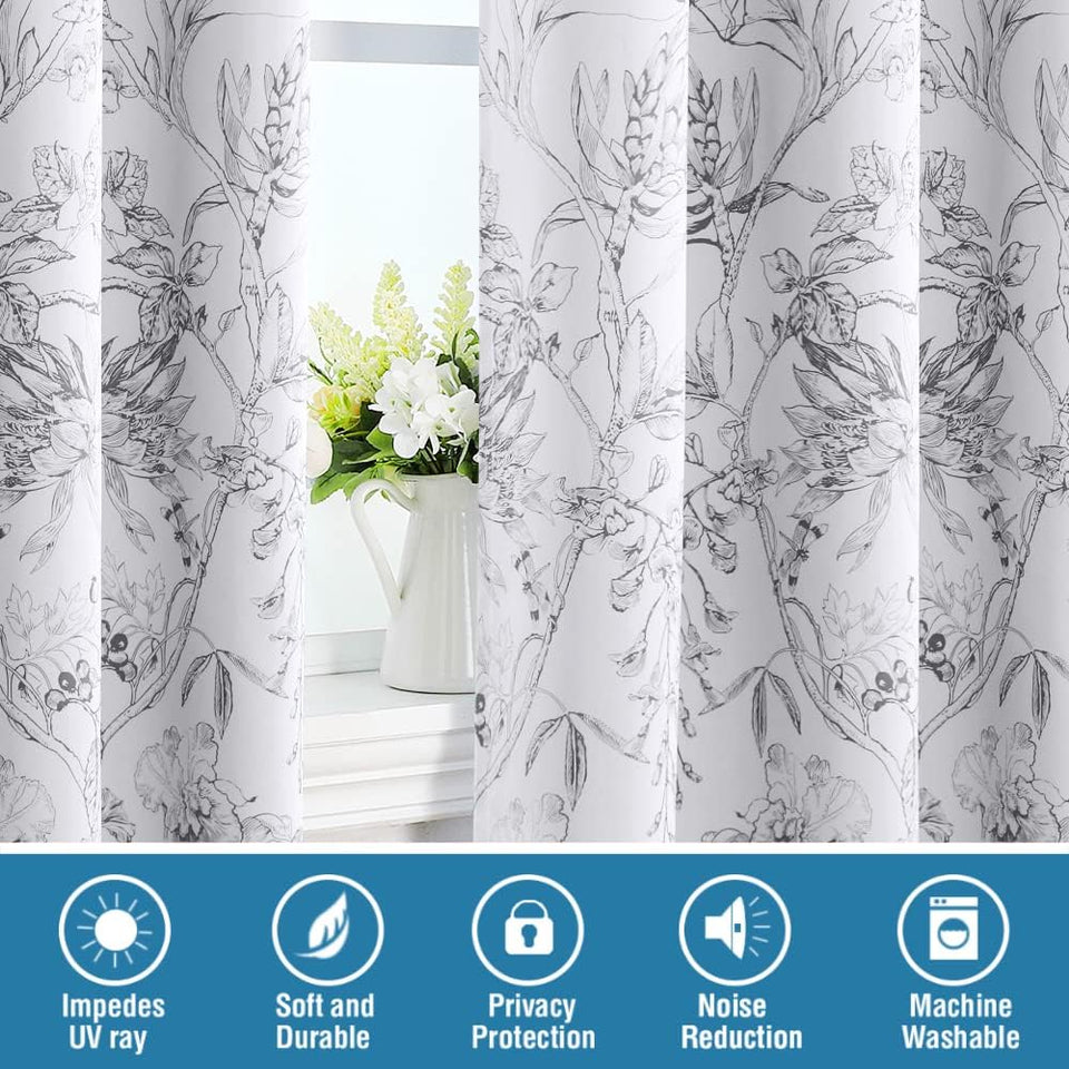 100% Blackout Curtains 84 inch Length 2 Panels Set Cattleya Floral Printed Drapes Leah Floral Thermal Curtains for Bedroom with Black Liner Sound Proof Curtains,