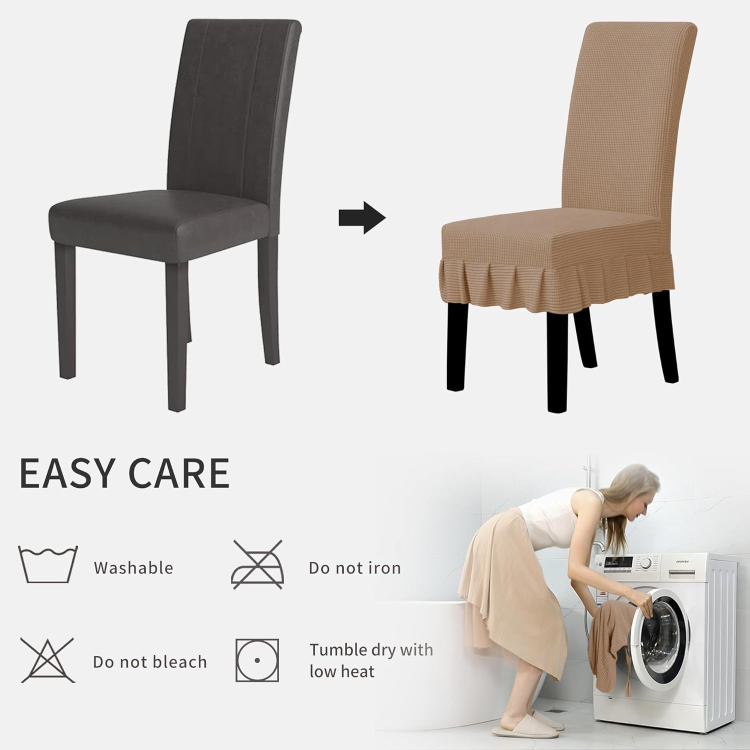 Easy-Going Dining Chair Covers Stretch Parsons Chair Slipcover with Skirt Chair Covers for Dining Room Restaurant Banquet (2 PCS, Light Gray)