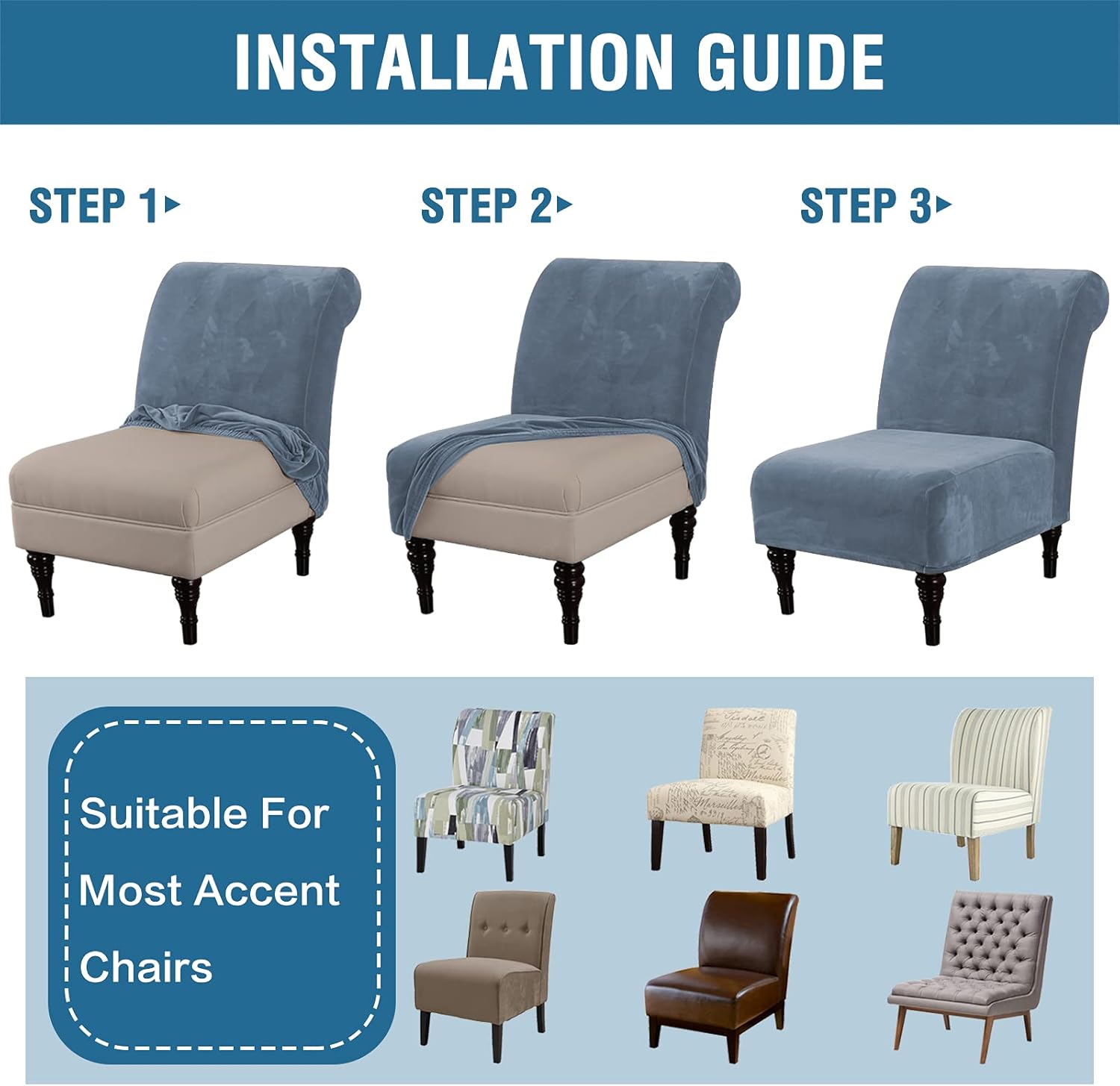 H.VERSAILTEX Armless Accent Chair Covers Thick Velvet Armless Chair Slipcovers High Stretch Chair Covers for Living Room Hotel Machine Washable Furniture Protector with Elastic Bottom, Ivory