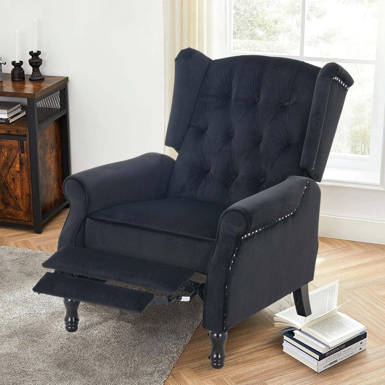 Velvet Accent Chair, Push Back Recliner Chair